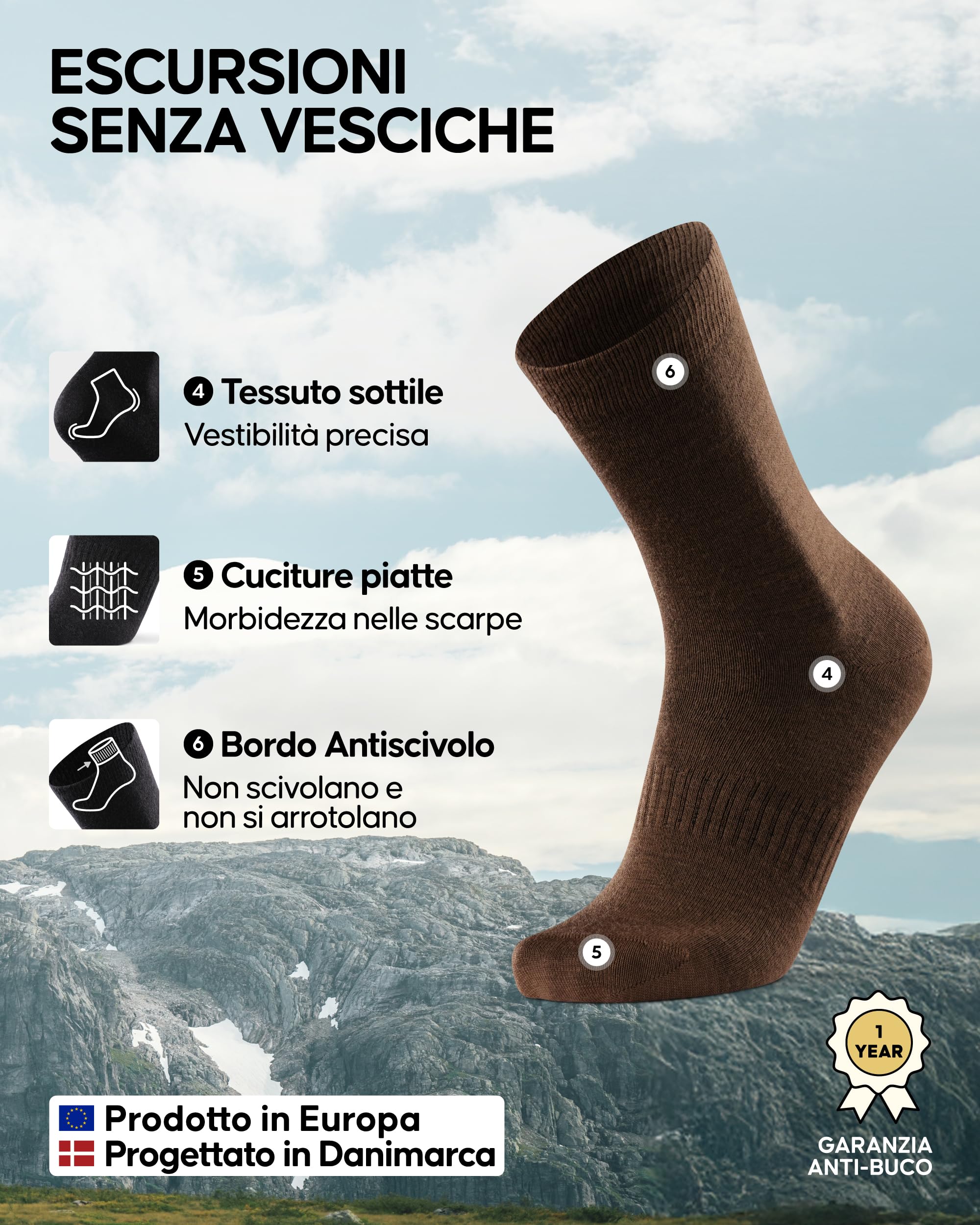 DANISH ENDURANCE Calzini Lana Merino, Anti-Vesciche, Donna Uomo, Ultra Sottili, Sotto Calze Termiche per Sport Invernali, 2 o 4 Paia, Unisex