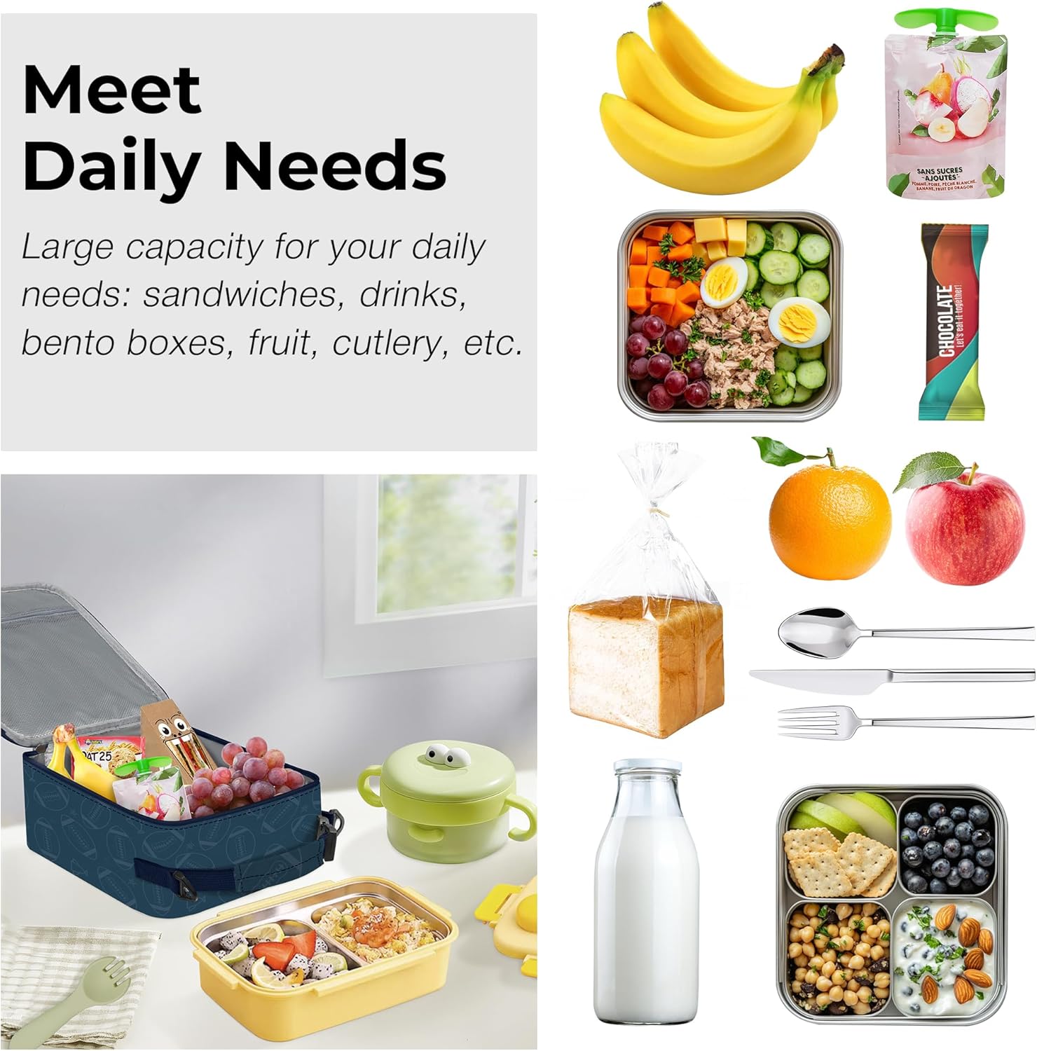 Clastyle Hero Insulated Kids Lunch Bag Large Thermal Cooler Bag for Boy Picnic School Lunch Box Tote,Blue Rugby - Image 4