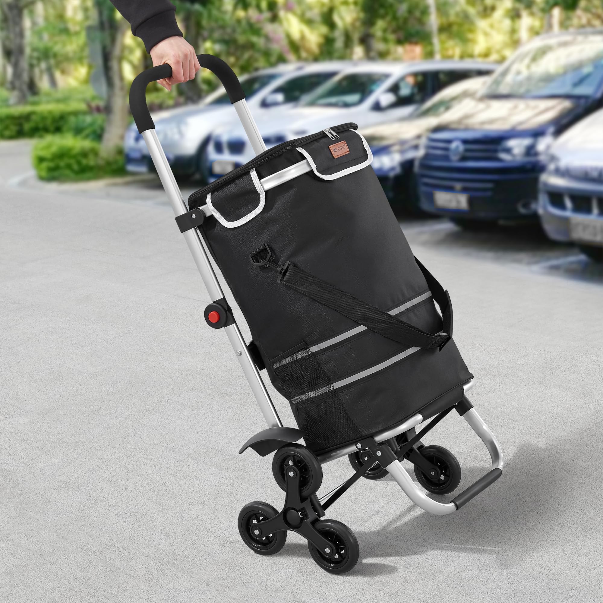[en.casa] Einkaufstrolley Neef Treppensteiger Einkaufswagen klappbar Shopping Trolley mit Kühlfach Einkaufsroller 41 Liter bis 20 kg belastbar abnehmbare Einkaufstasche Einkaufsrollwagen Schwarz