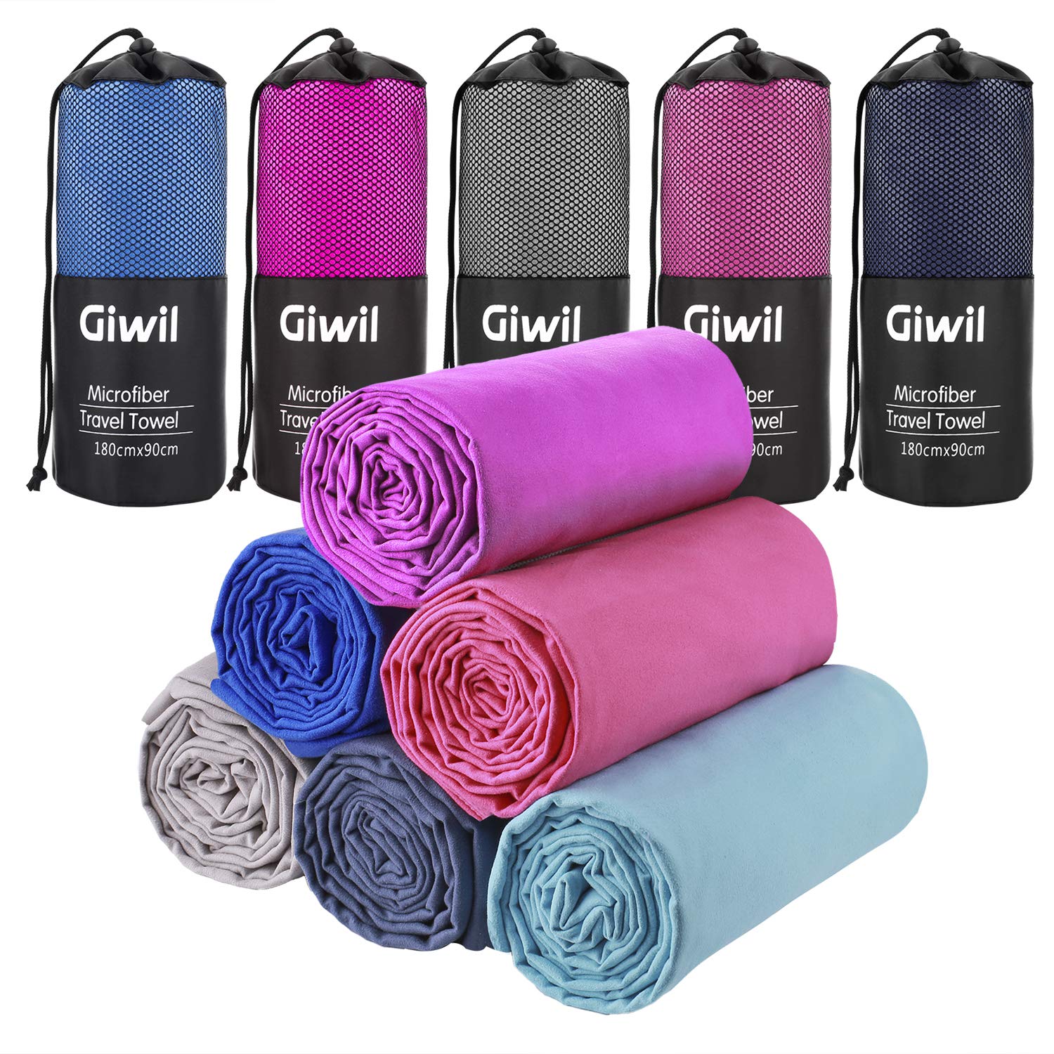 Giwil Microfibre Beach  Towel , Travel Sports  Towel  Ultra  Absorbent  and  Quick   Dry   Towel  (L 55" X 28") Compact/Lightweight Swimming  Towel  for Backpacking, Camping, Gym, Bath (purple) …