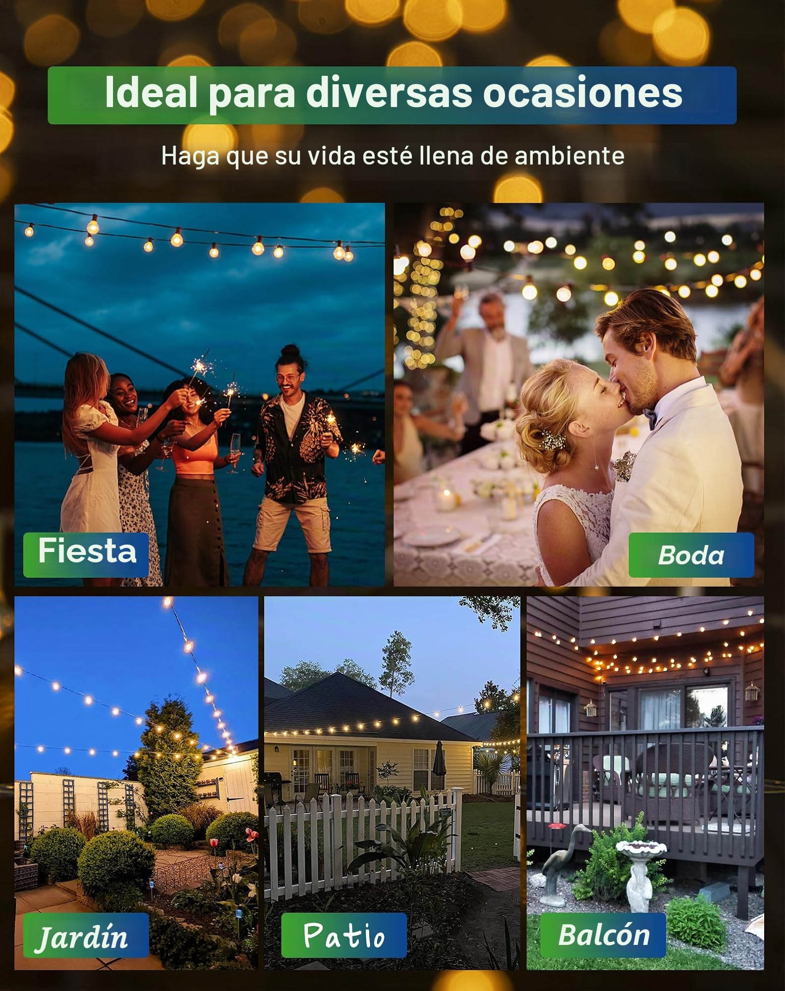 Zuske Guirnaldas Luces Exterior Solar 15M, IP65 Impermeable Guirnaldas Luces Exterior Solares con 25+2 LED Bombillas, 5 Modos para Jardin Balcón Patio Terraza