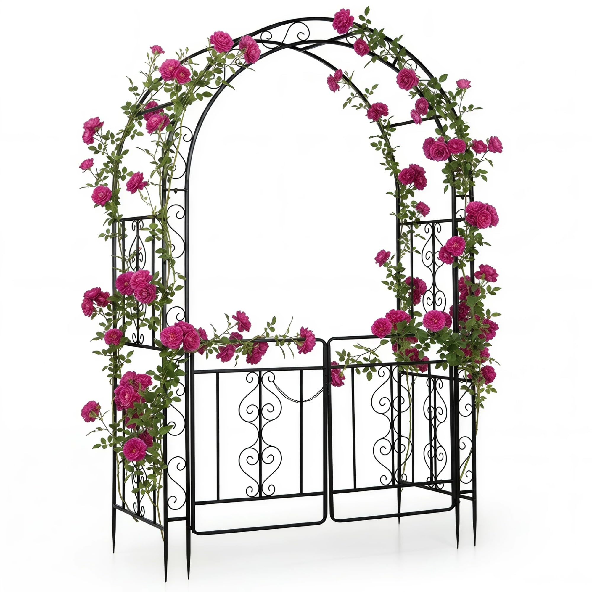 GYMAX Arche de Jardin Extérieure en Métal, Support pour Plantes Grimpantes | Double Portillon Verrouillable, pour Rosiers et Vignes, Décoration pour Pelouse Allée Mariage Fête, 135 x 60 x 213 cm