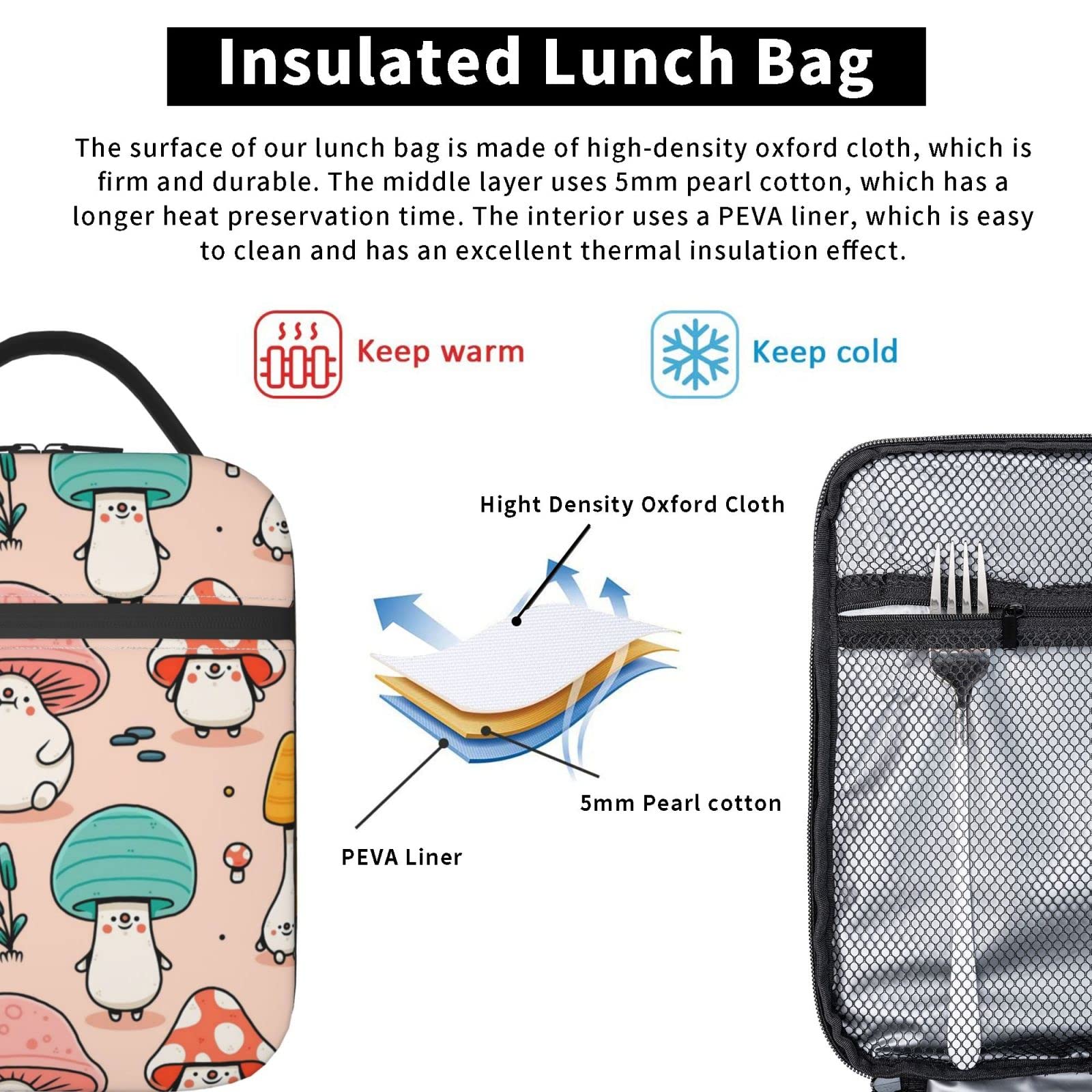 Kawaii - Borsa termica per il pranzo con gatti, isolata, per