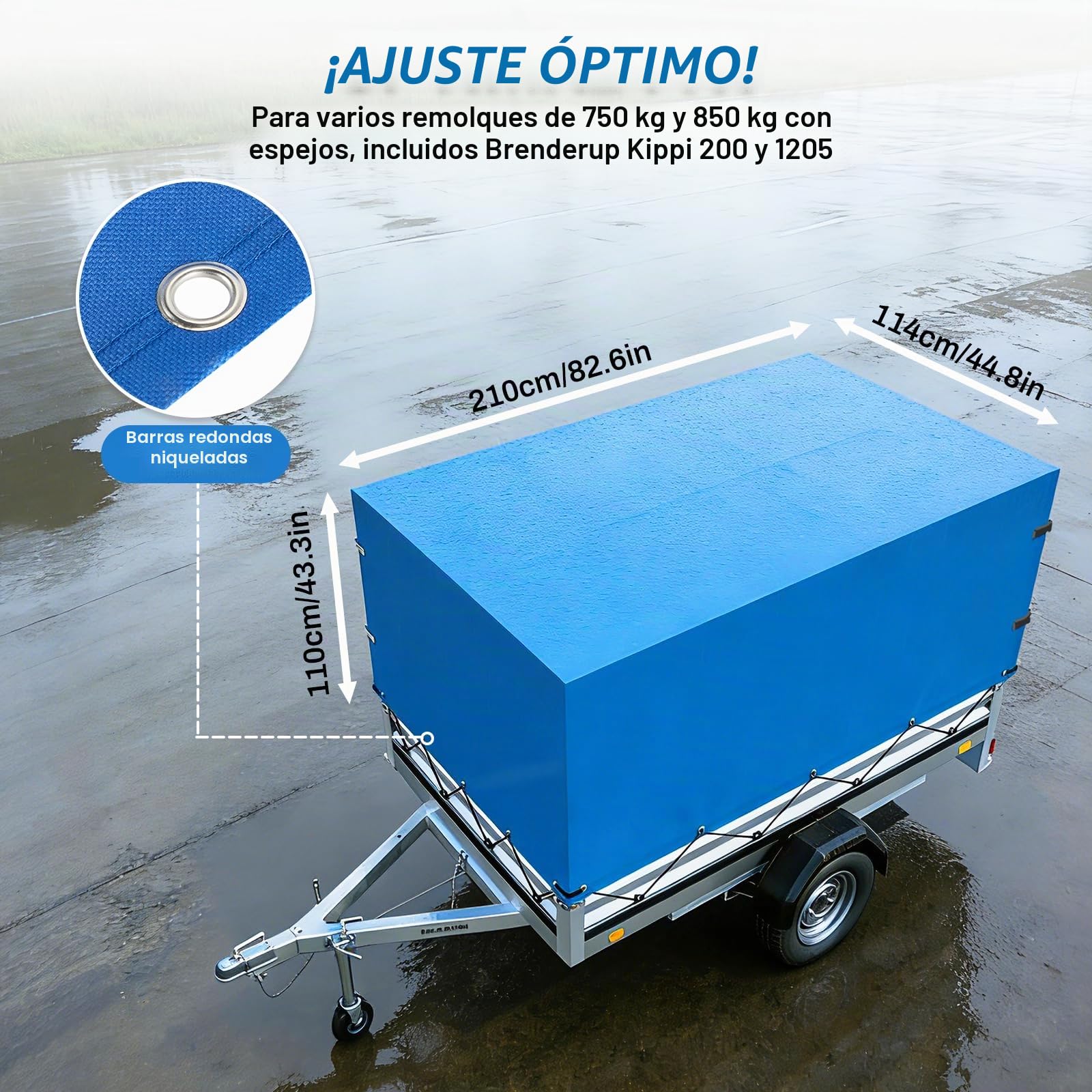 Lona alta para remolque, lona de remolque 210×114×110 cm con ojales y correa de goma con hebilla, tela Oxford 600d. Lona de protección duradera. Cobertura para remolque de automóvil 750 kg 850 kg