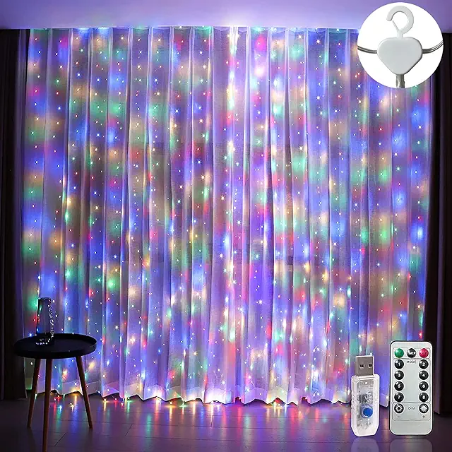 Christmas Curtain Lights: 3x3m Waterproof 300LED Fairy Lights with Remote & Timer