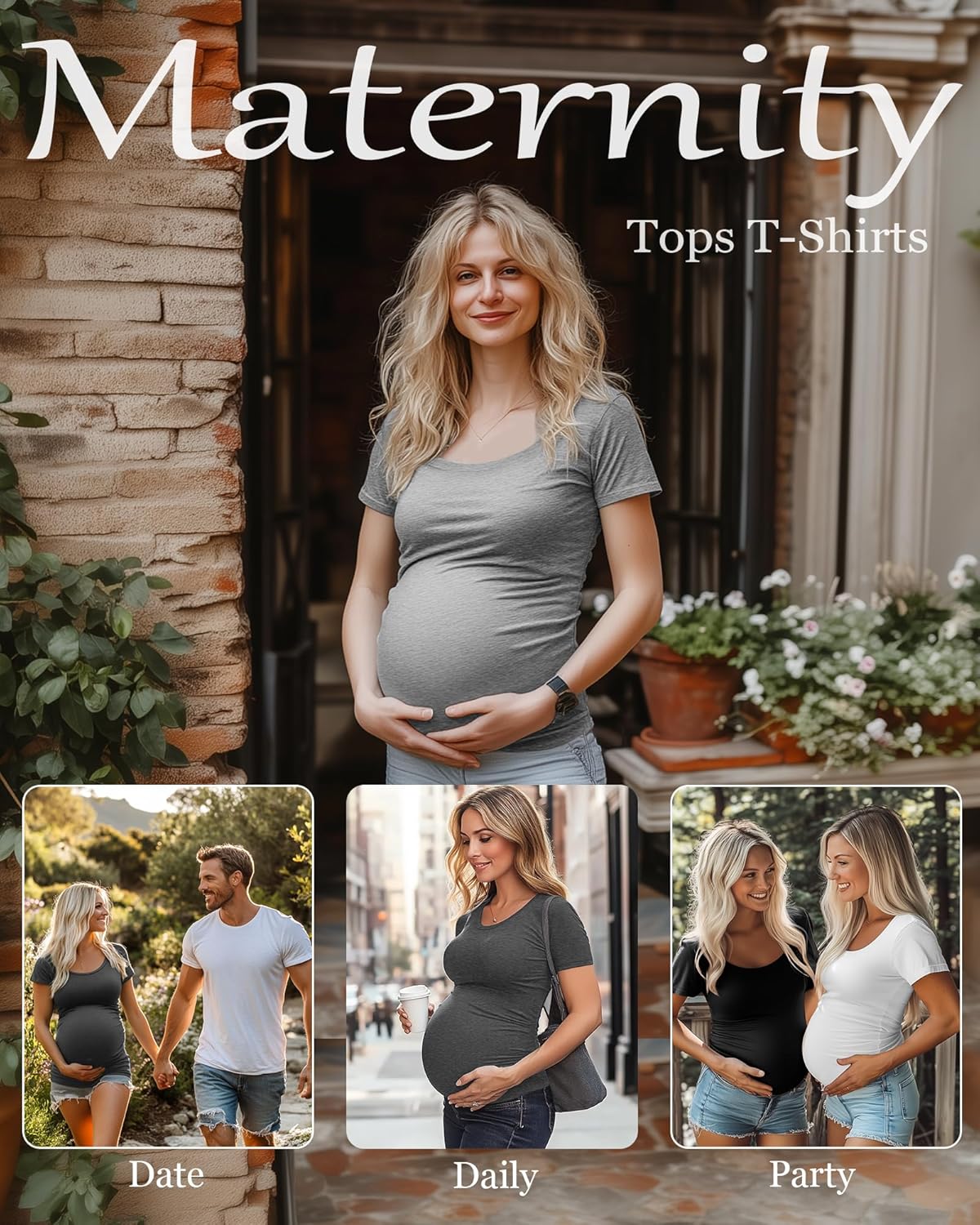 Huukeay 4 Pack Women's Maternity Shirts Scoop Neck Maternity Top Short Sleeve Casual Tee Side Ruched Pregnancy Clothes - Image 5