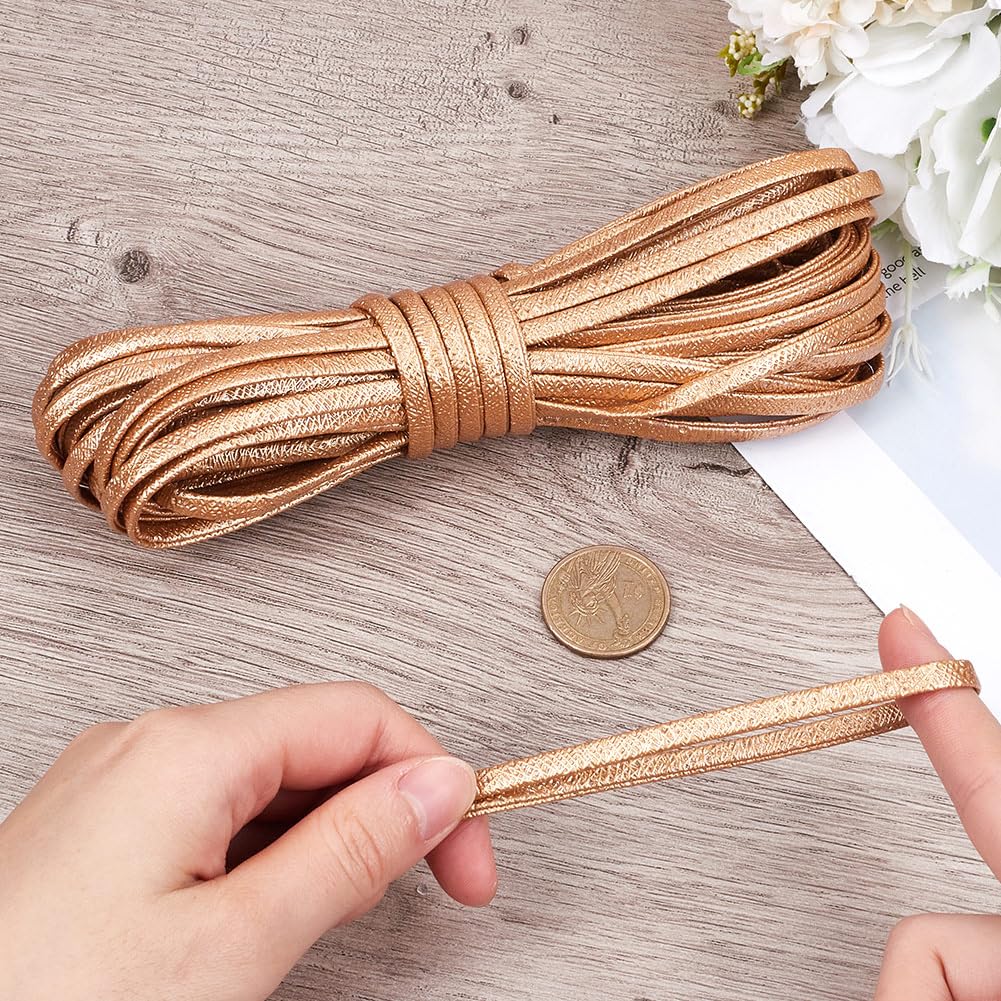 GORGECRAFT 10m Foldover Leather Strips 5mm Gold Glitter Leather String 2mm Thick Faux Leather Strap Metallic Flat Leather Cord Trimming Threads Rope for Belt Bracelet Jewelry Making DIY Crafts - Image 3