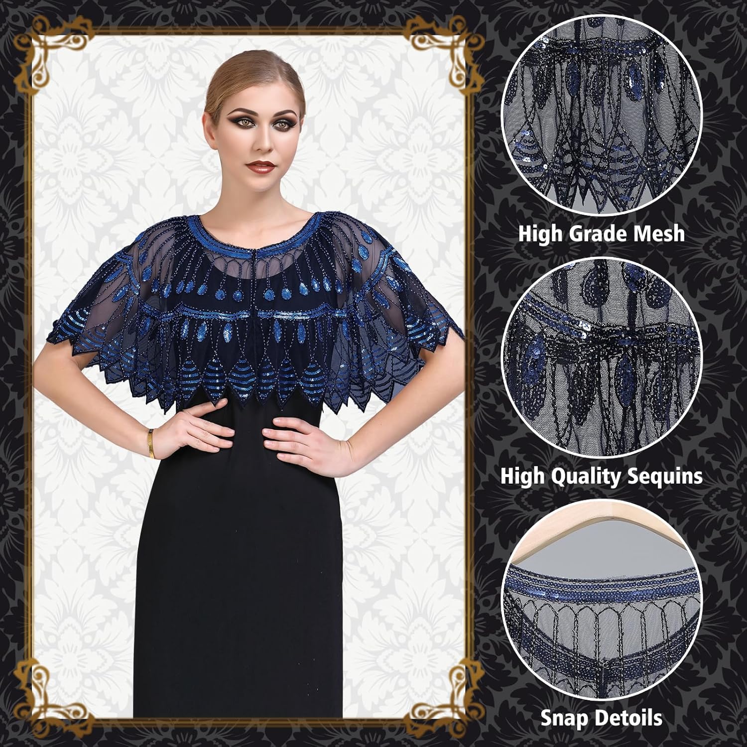 PLULON 8 Pcs 1920s Flapper Accessories Set for Women, Great Gatsby Dresses Sequin Shawl Wraps Roaring 20s Dresses for Party - Image 6