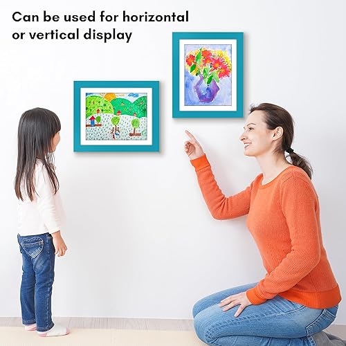 Miniatura 5 de Americanflat Front Loading - Marco de arte infantil en color aguamarina, marco de fotos de 8.5 x 11 pulgadas con paspartú y 10 x 12.5 pulgadas sin