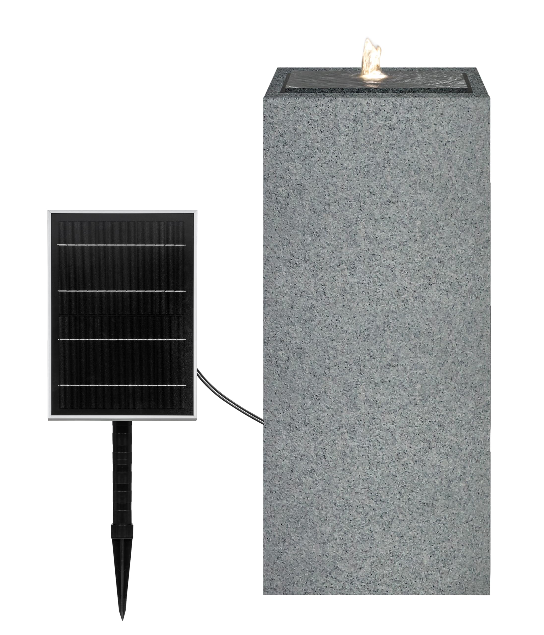 Dehner Solarbrunnen Glonn, Solarbrunnen frostbeständig, Brunnen für Außen, mit LED Beleuchtung, ca. 90 x 35 x 35 cm, Polyethylen, grau
