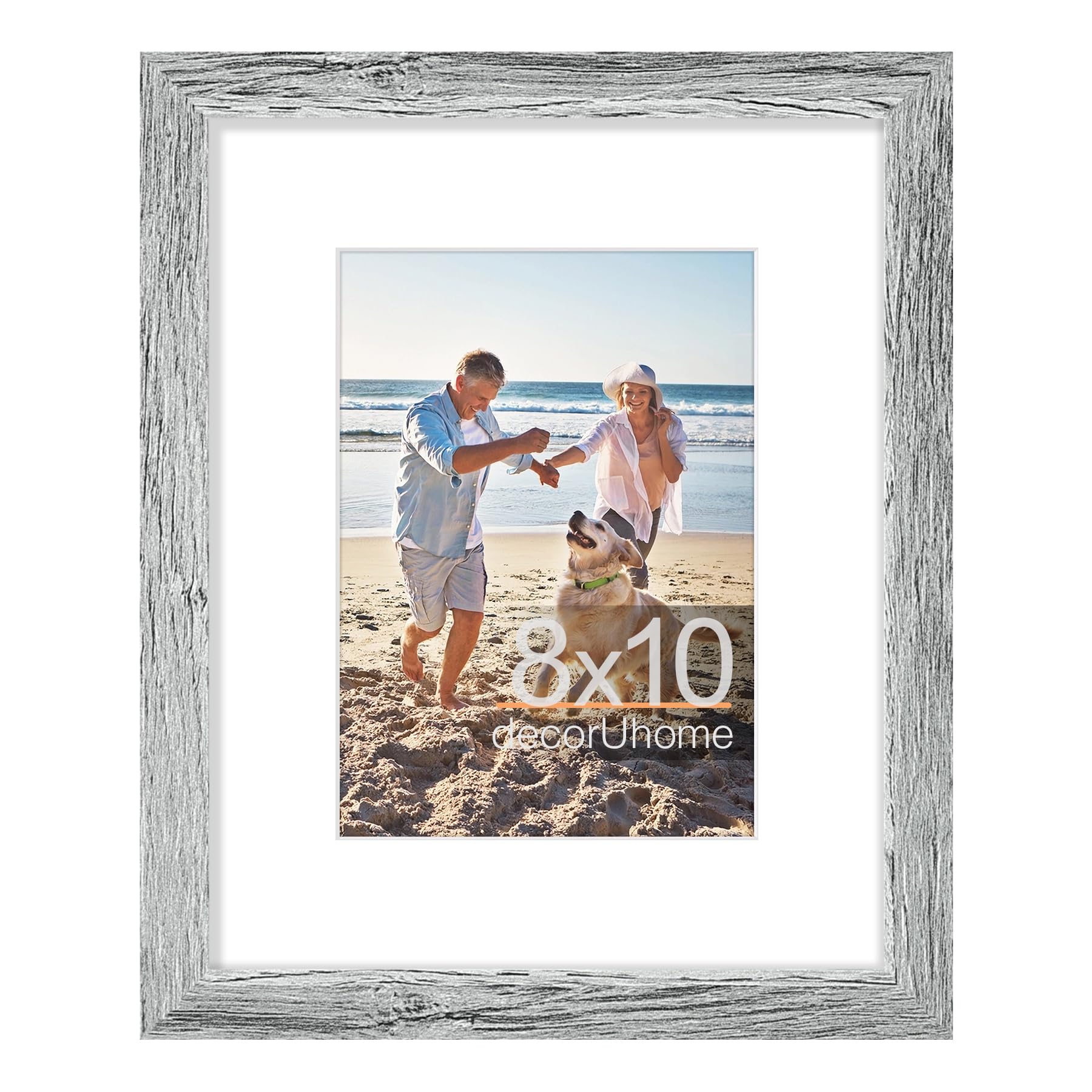 decorUhome8x10 Picture Frame, Display Pictures 5x7 with Mat or 8x10 Without Mat, Grey Engineered Wood Photo Frame with Plexiglass for Wall & Tabletop Display, Picture Frames 8x10 Set of 1
