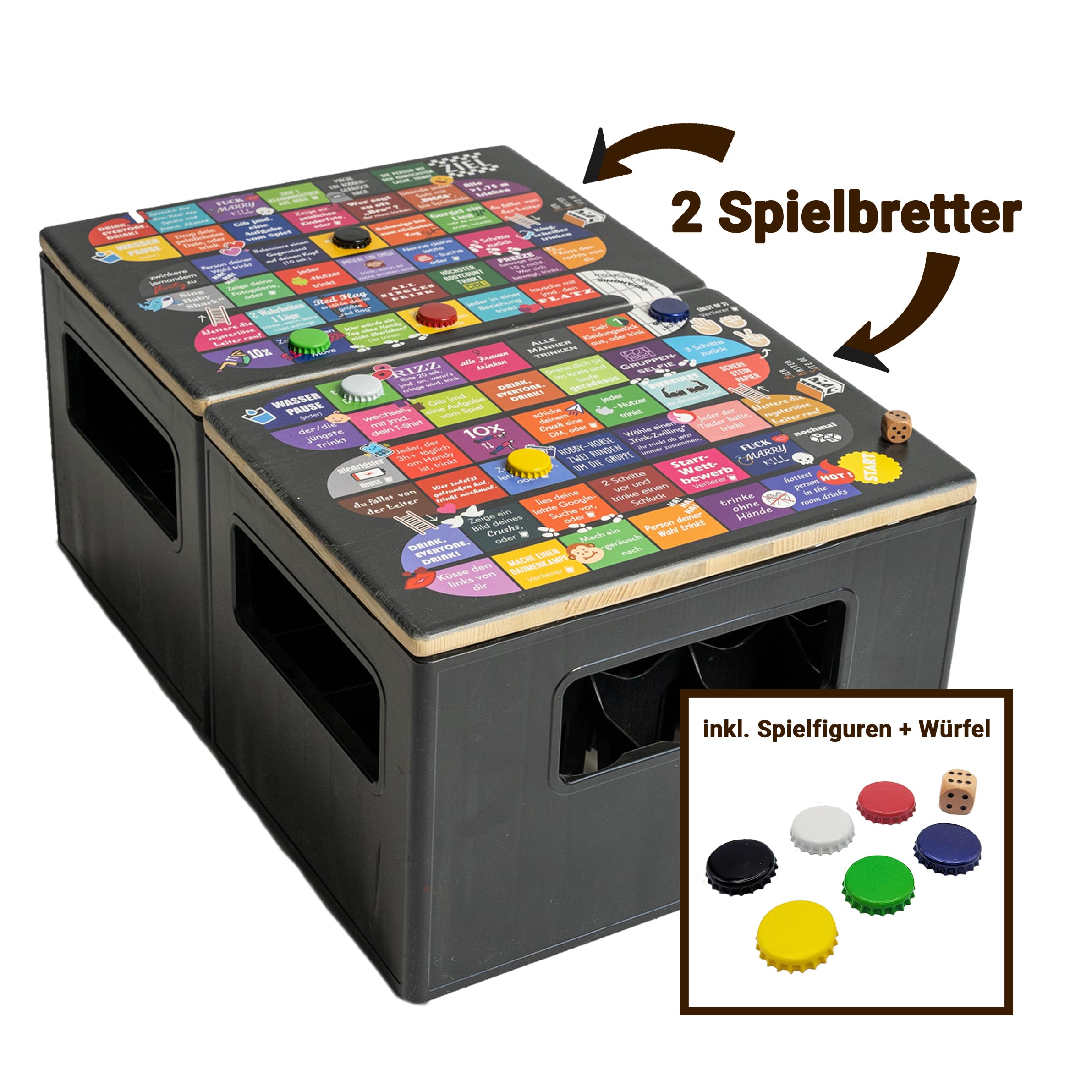 Bierkastensitze - Bierschlange - inkl. Spielfiguren als Geschenkidee, Sitzauflage aus Holz für Getränkekisten