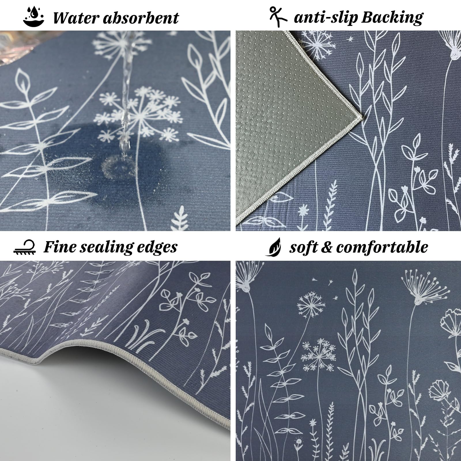 Tapis de Cuisine Lavable en Machine Antidérapant Lot de 2 40x120cm+40x60cm