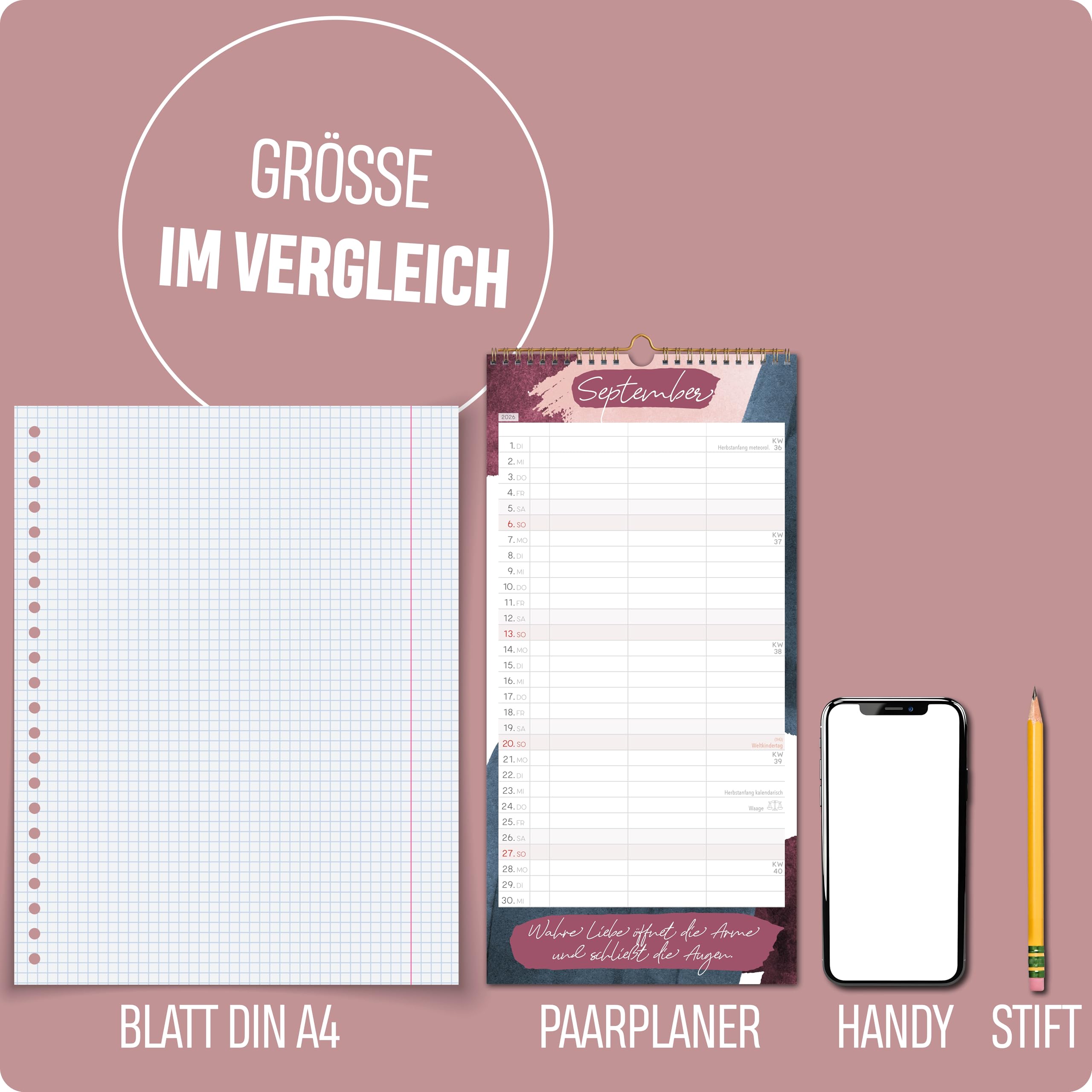 Paarkalender 2026 Eukalyptus - 3-Spalten Wandplaner Für Paare Mit Stickern