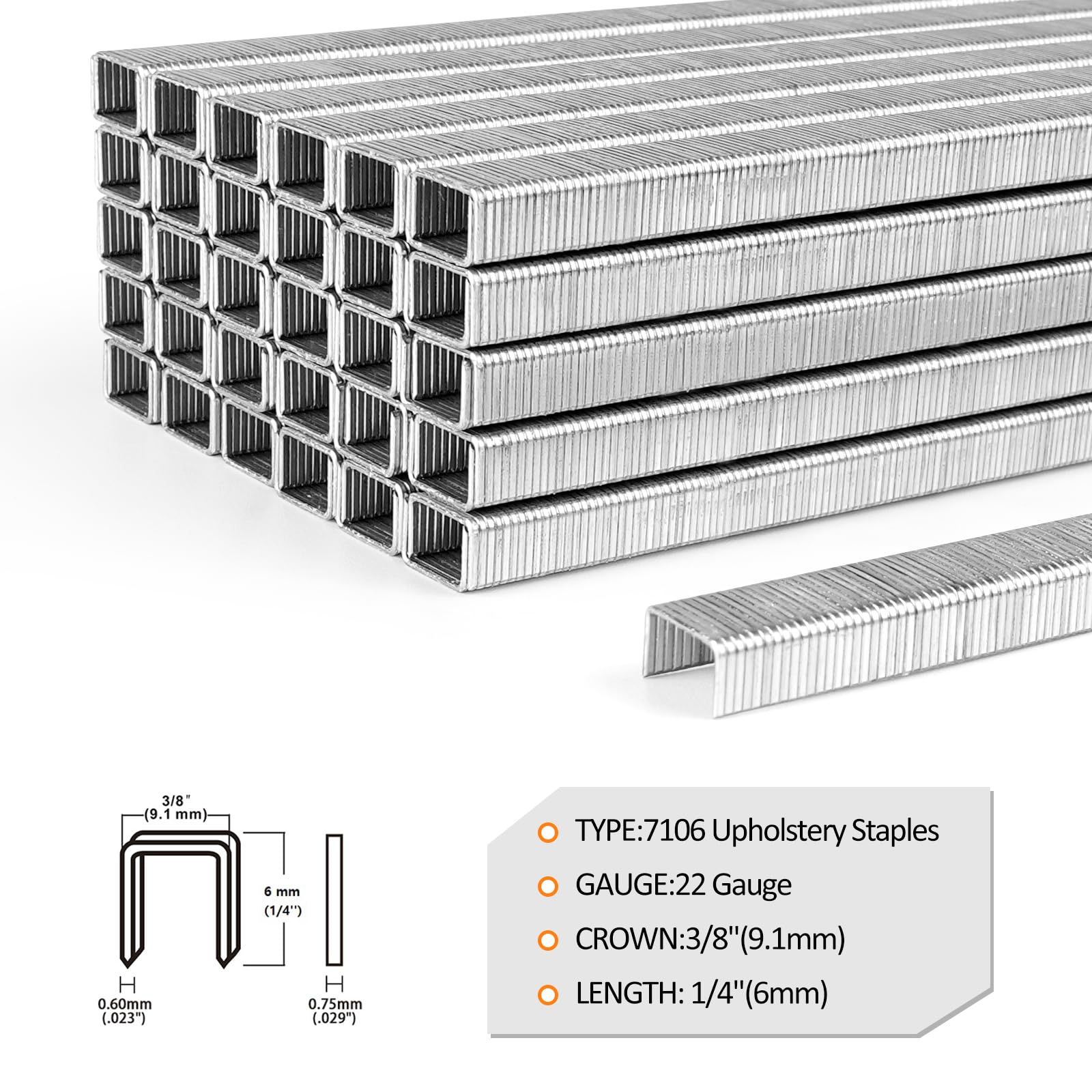 Grapas de alambre fino galvanizado de calibre 22 de 3/8 pulgadas (9 mm), grapas de alambre fino de 6 mm de longitud, grapas de tapicería serie 71 para tela, tapicería, muebles, 10.000 por caja