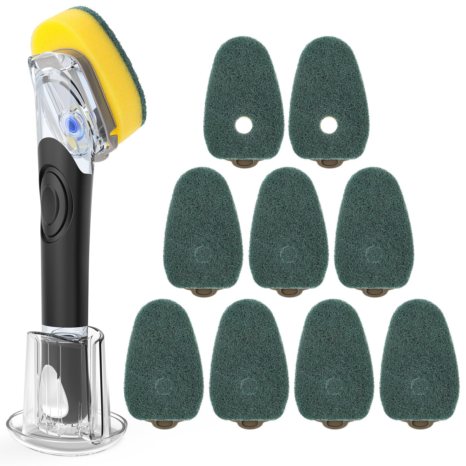 Dish Wand with Handle, 10 Pcs Non-Scratch Refills Replacement Sponge Heads