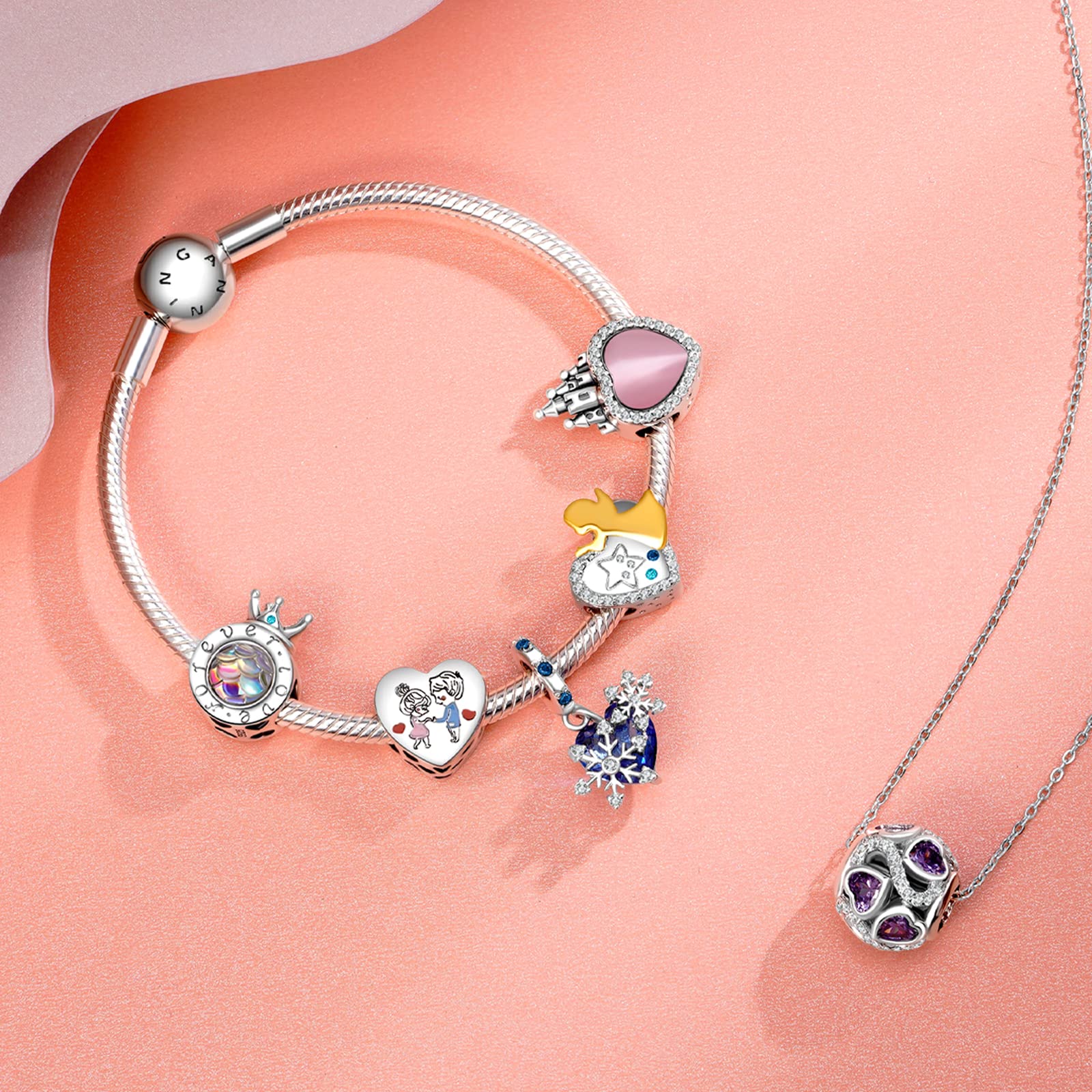 NINGAN Serie d'amore in argento 925 Pendente con perline Regalo di compleanno di San Valentino Adatto per collana di braccialetti da donna