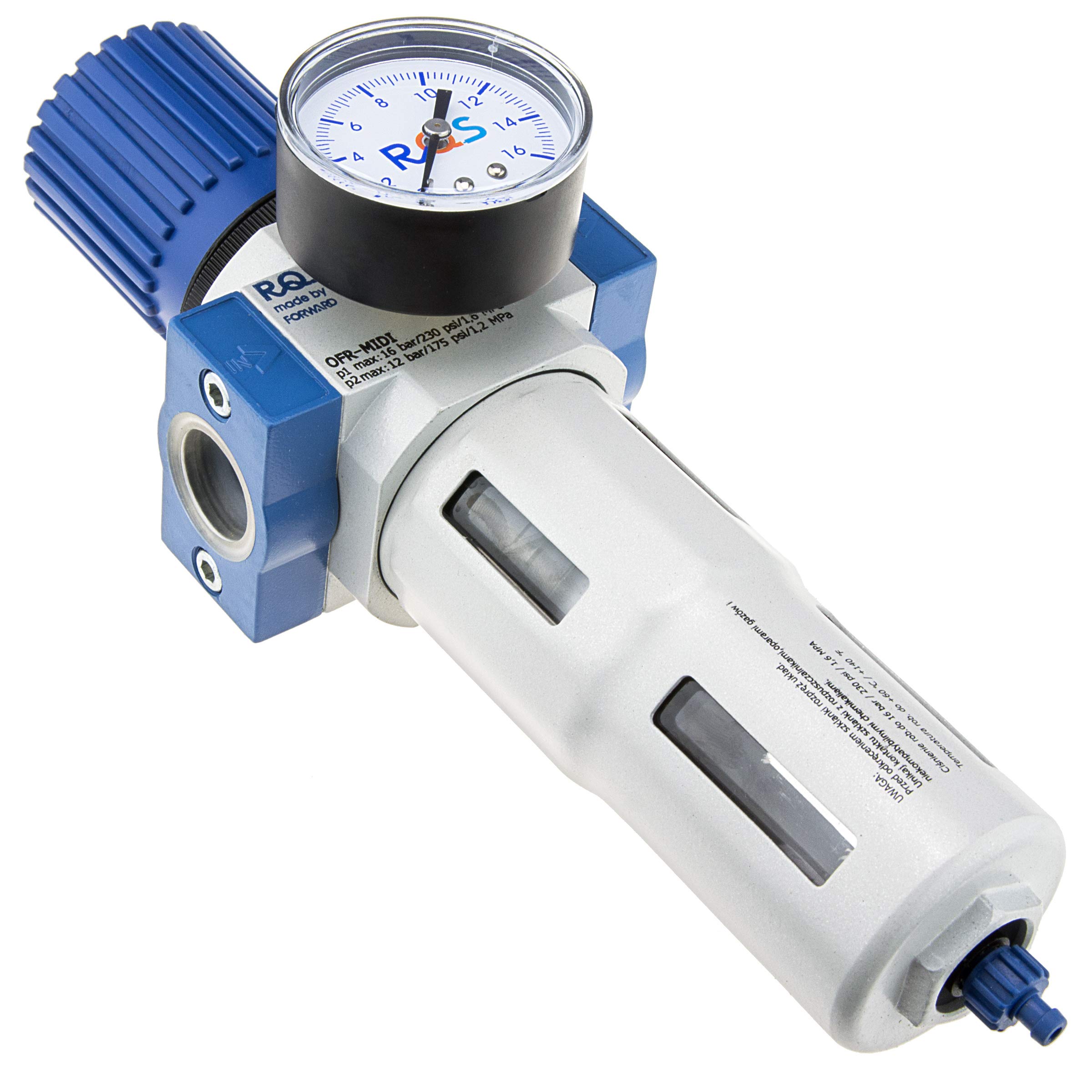 RQS Filtre à air comprimé - Séparateur Deau à Air Comprimé - Filtre avec réducteur - manomètre - MIDI 3/4 - séparateur d'eau - élimination de l'eau