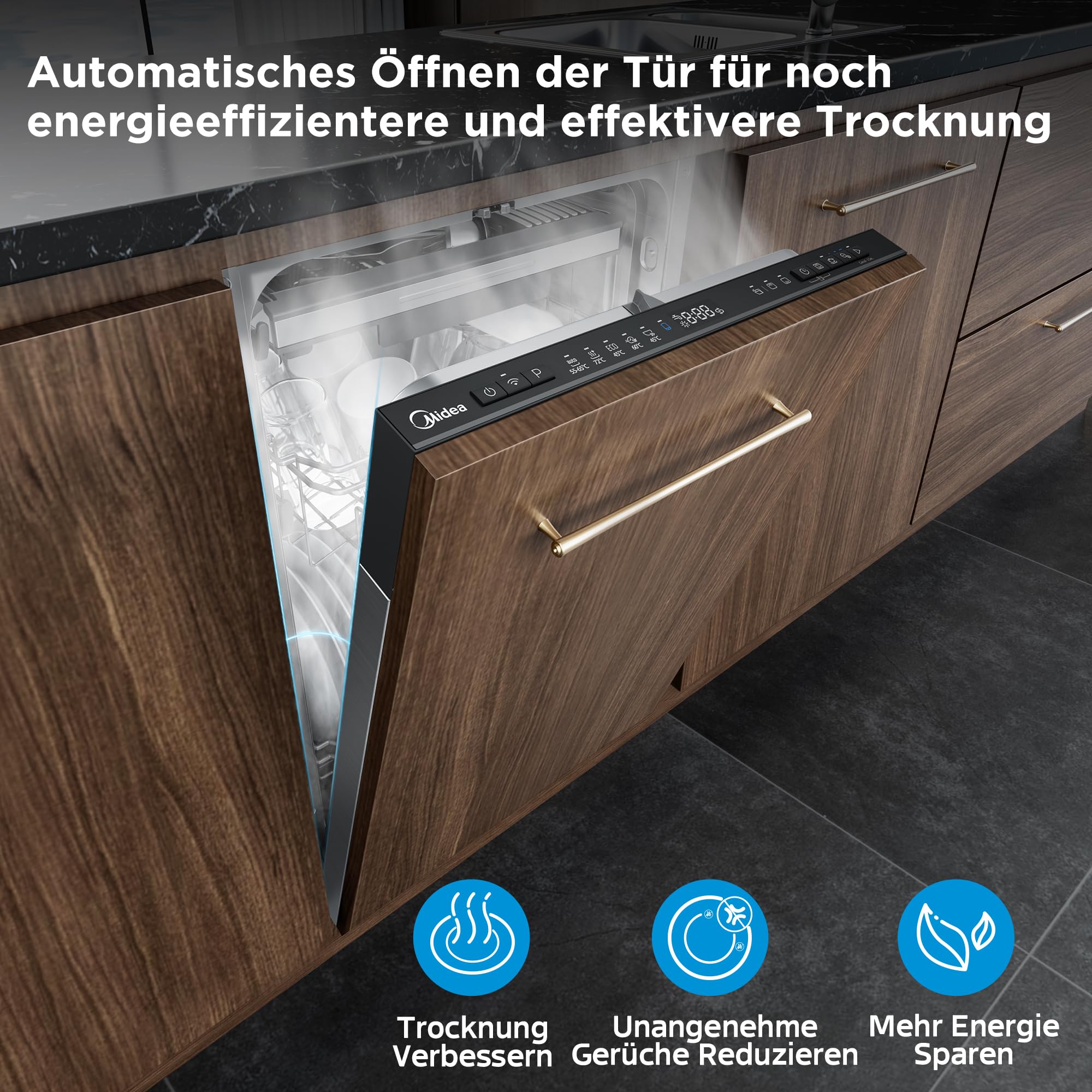 Midea Geschirrspüler 45 cm Vollintegrierbar 10 Maßgedecke B-Klasse Auto Open Ion Dishfresh HygieneCare+ 42dB Spülmaschine Home Connect