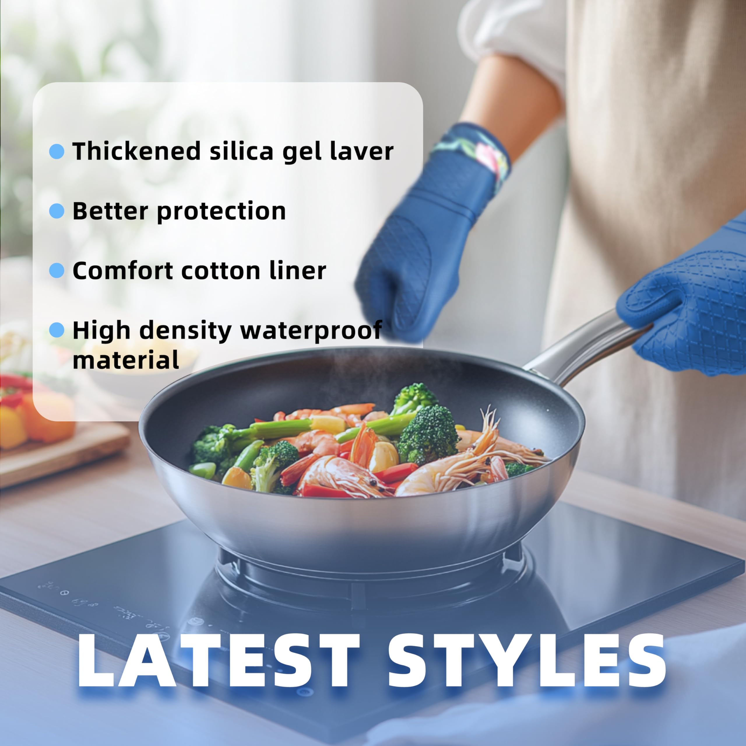 Gants de cuisine en silicone résistants à la chaleur, extra longs, antidérapants, doublure en coton doux, parfaits pour la pâtisserie, la cuisine et le barbecue, gants de cuisine 33 x 17,8