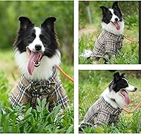 Vista 7 de Camisa casual suave a cuadros para perro, camisa de algodón con pajarita para boda, disfraces de Navidad (L, caqui oscuro)