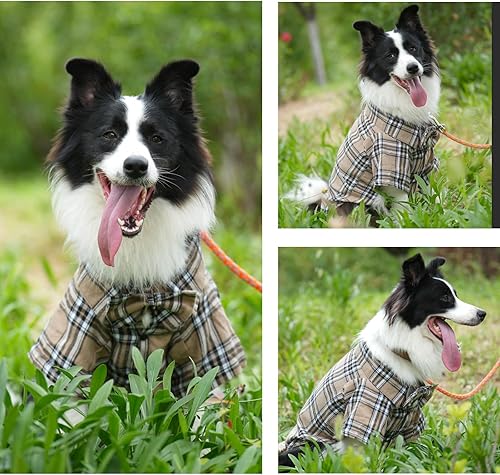 Miniatura 7 de Camisa casual suave a cuadros para perro, camisa de algodón con pajarita para boda, disfraces de Navidad (L, caqui oscuro)