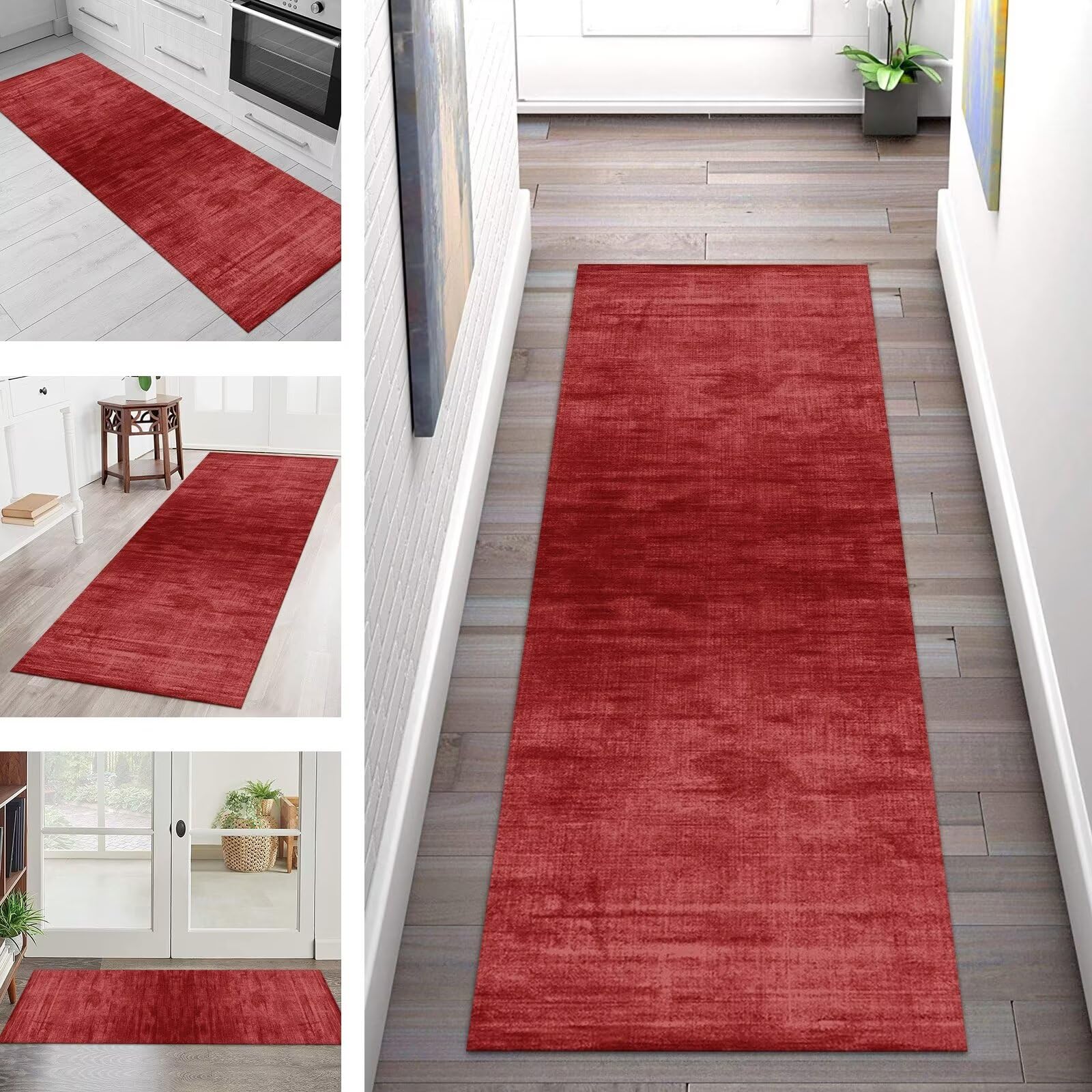 Tapis de cuisine rouge lavable idéal pour sécuriser le couloir