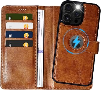 2 in 1 PU Leather for iPhone 15 Pro Max Case, Detachable Wallet Case with Card Holder, Removable Flip Folio Cover with RFID Blocking, Stand Shockproof Phone CoverCompatible with MagSafe Brown