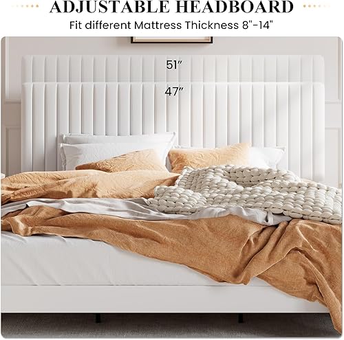 Miniatura 5 de SHA CERLIN Base de cama de plataforma tapizada tamaño King con cabecera ajustable de tela de terciopelo capitoné de canal vertical, soporte de