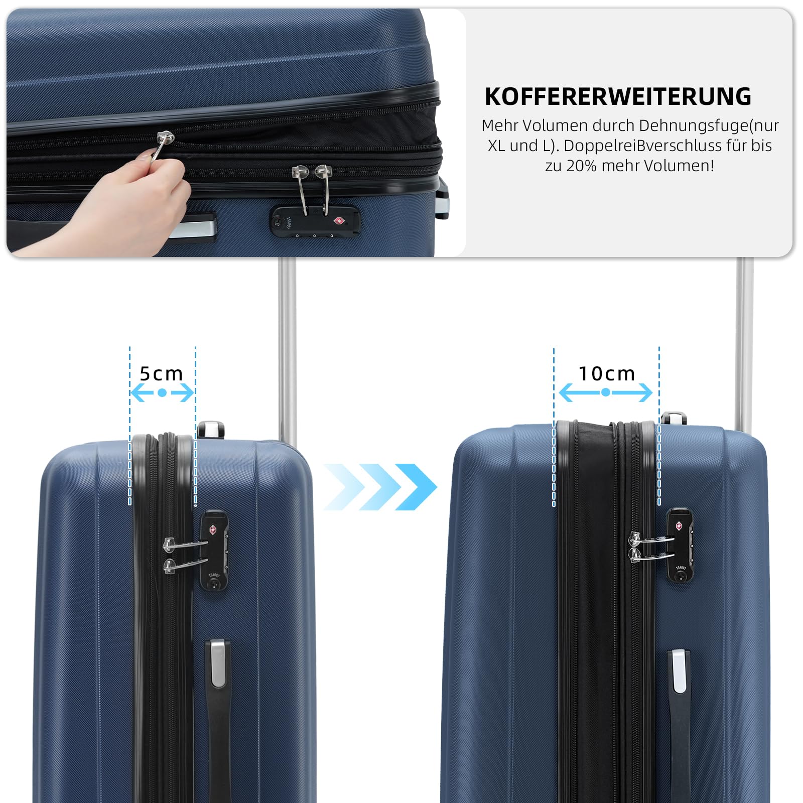 BEIBYE TSA-Schloß 2080 Hartschale Reisekoffer Trolley XL Dunkelblau