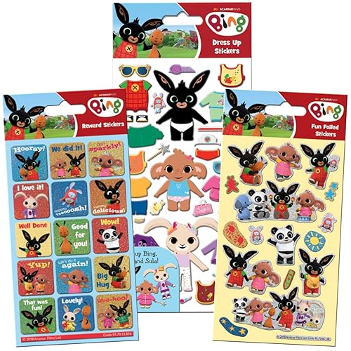 Paper Projects Bing Super Sticker Pack | Big Bundle for Scrapbooking and Decoration | Reusable on Non-Porous Surfaces,Blue / White / Yellow,24.5cm x 11cm