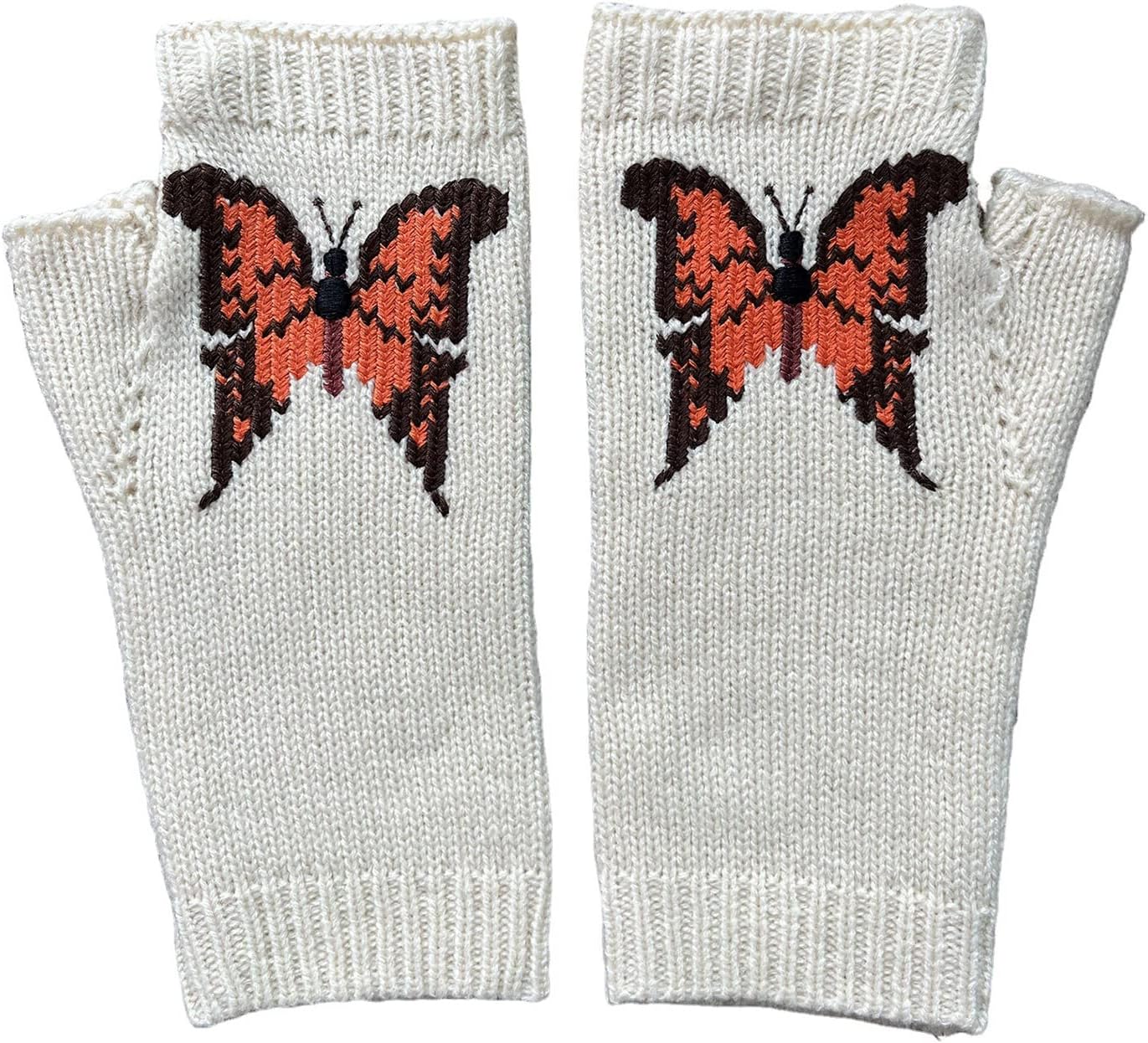 Knitted Gloves Winter Half Finger Mittens Stretchy Embroidery Butterfly For Girls Teens Gift Cycling Autumn Windp