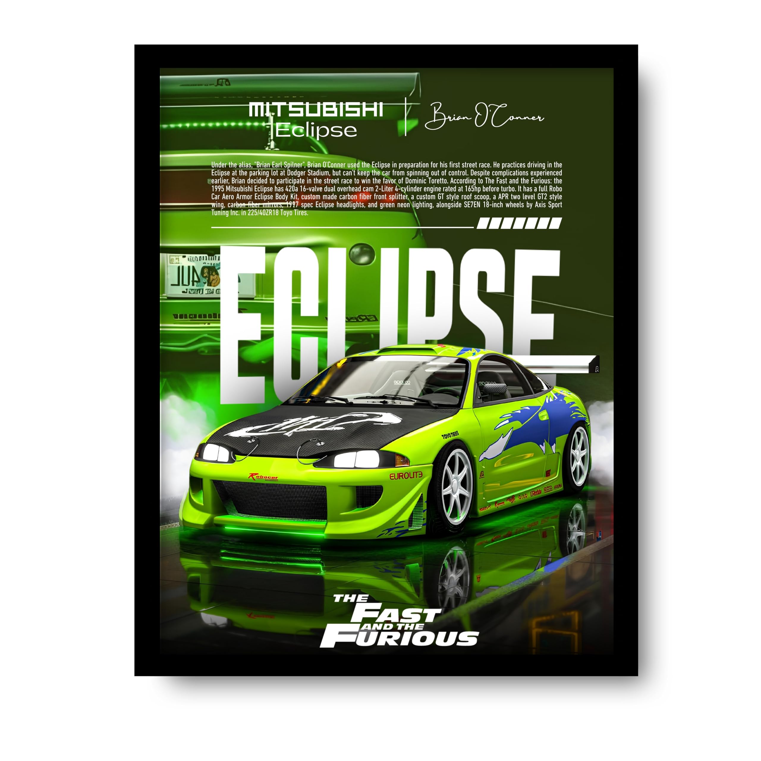 Posternet MITSUBISHI Eclipse Wall Poster Frames | 8 x 12 inch | Fast and Furious Themed JDM Cars | Hanging Wall Artwork Frames for Living Room, Bedroom, Office and Etc