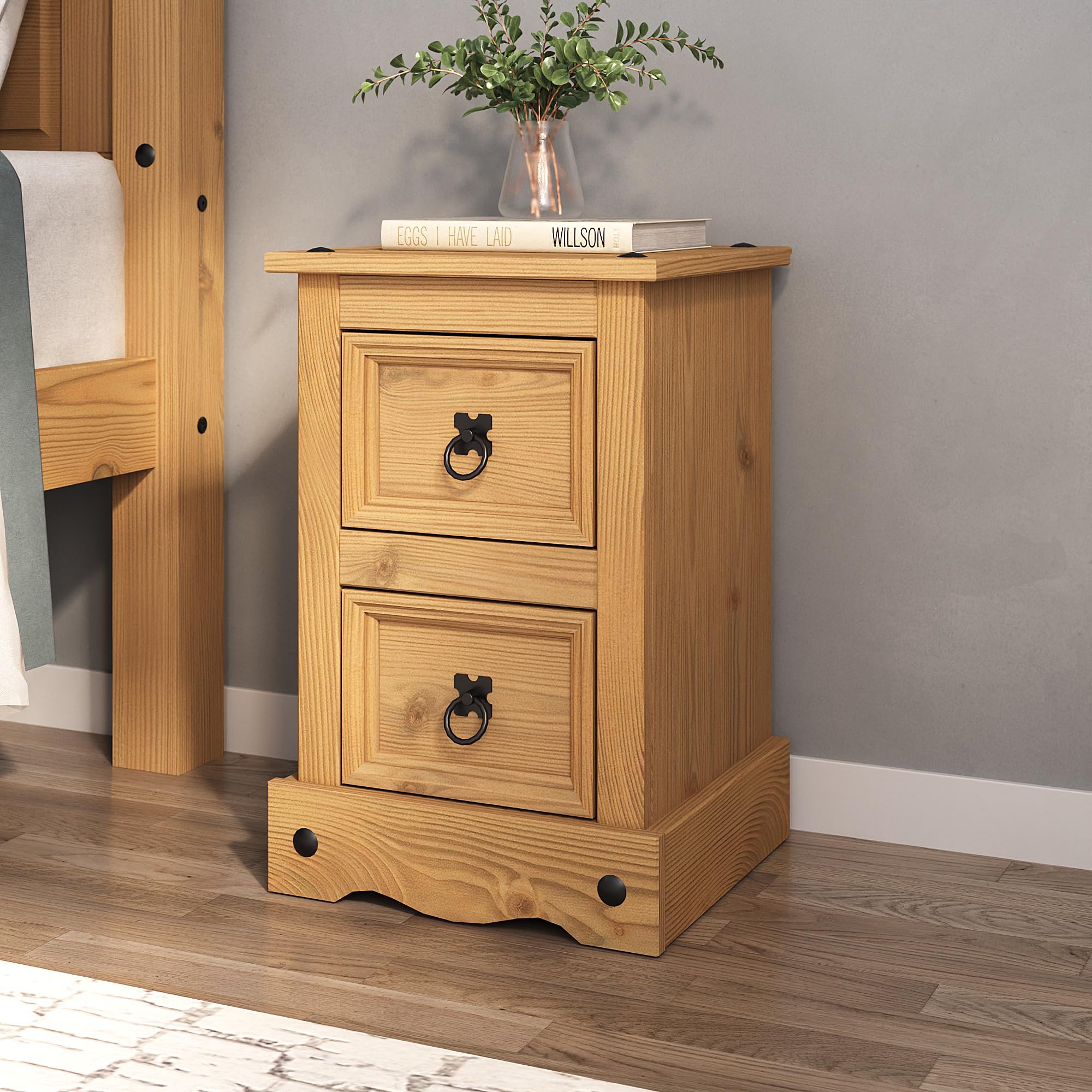 Corona Bedside Table 2 Drawer Side End Mexican Solid Waxed Pine