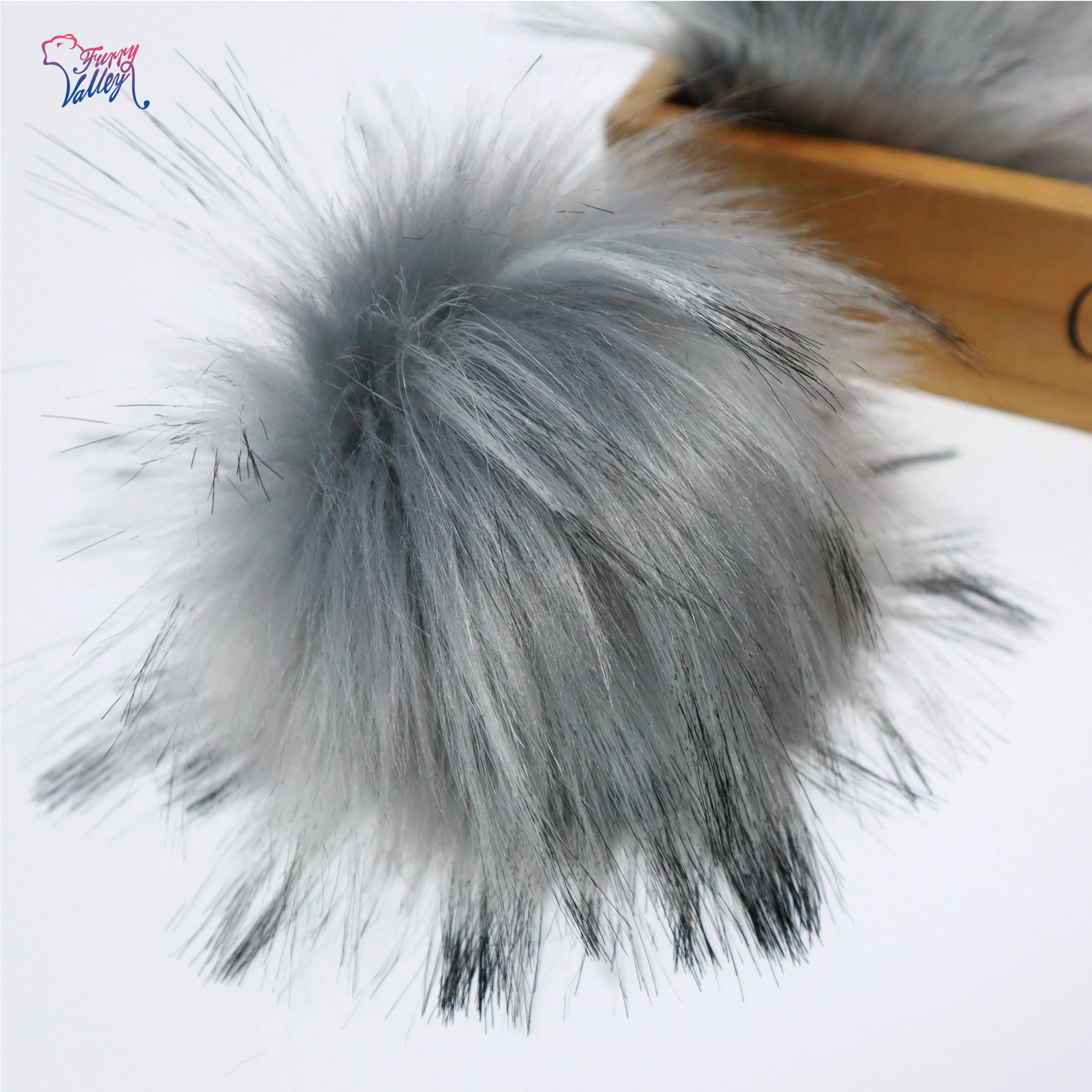 Furryvalley Faux Fur Pompom 6pcs DIY Crafts Fluffy Balls for Hat Shoes Scarves with Snap Fastener Removable Knitting Hat Horse Riding Hat Silk Accessories 6 Inch Extra Large (Gray)