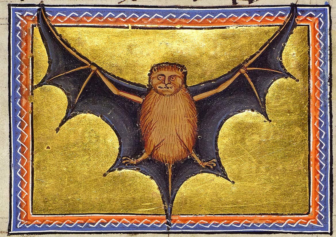 Aberdeen Bestiary: Bat. (12th Century Illuminated Medieval Manuscript). Fine Art Print/Poster (29.7cm x 21cm)