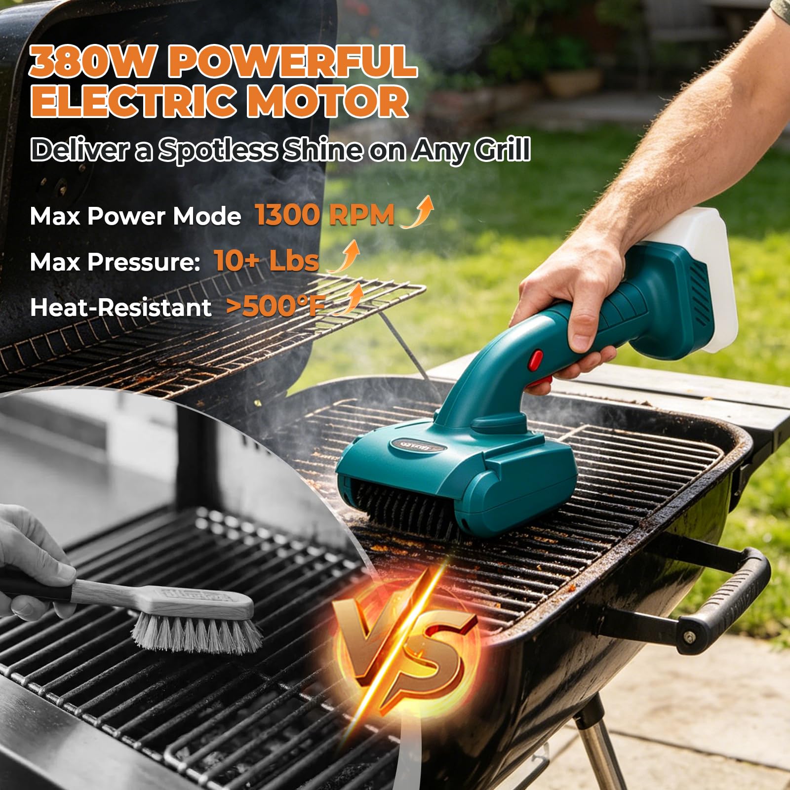 Kabellose Elektrische Grillbürste Kompatibel mit Makita 18V, Abnehmbarem 360° drehbarem Edelstahlbürstenkopf, Edelstahl-Grillreiniger für Grillroste (ohne Akku)