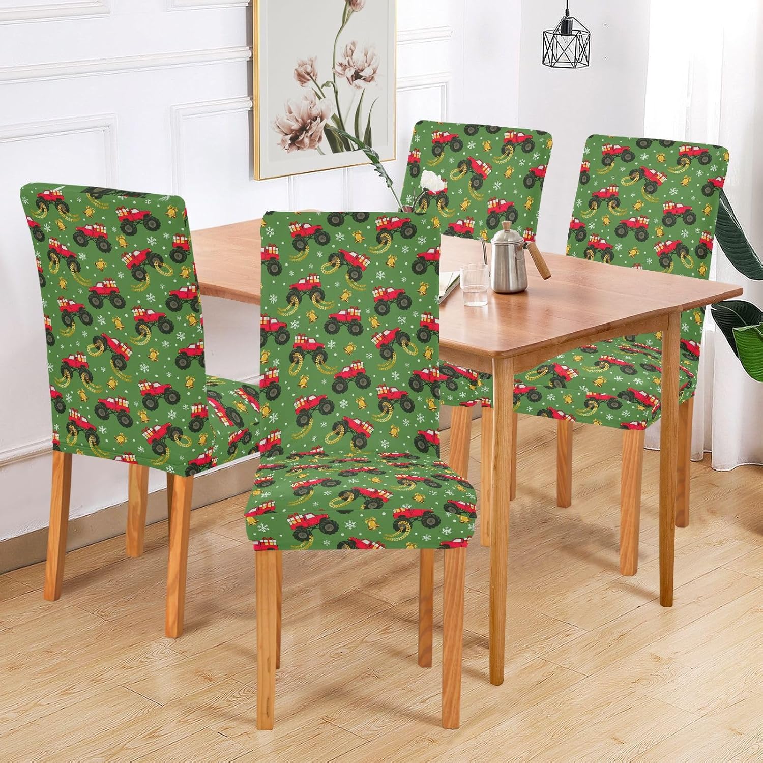 ALAZA Chair Covers for Dining Room, Truck Bell Snowflake Dot Pattern Stretch Chair Cover Sets Chair Protector Removable Washable for Ktichen Restaurant Hotel