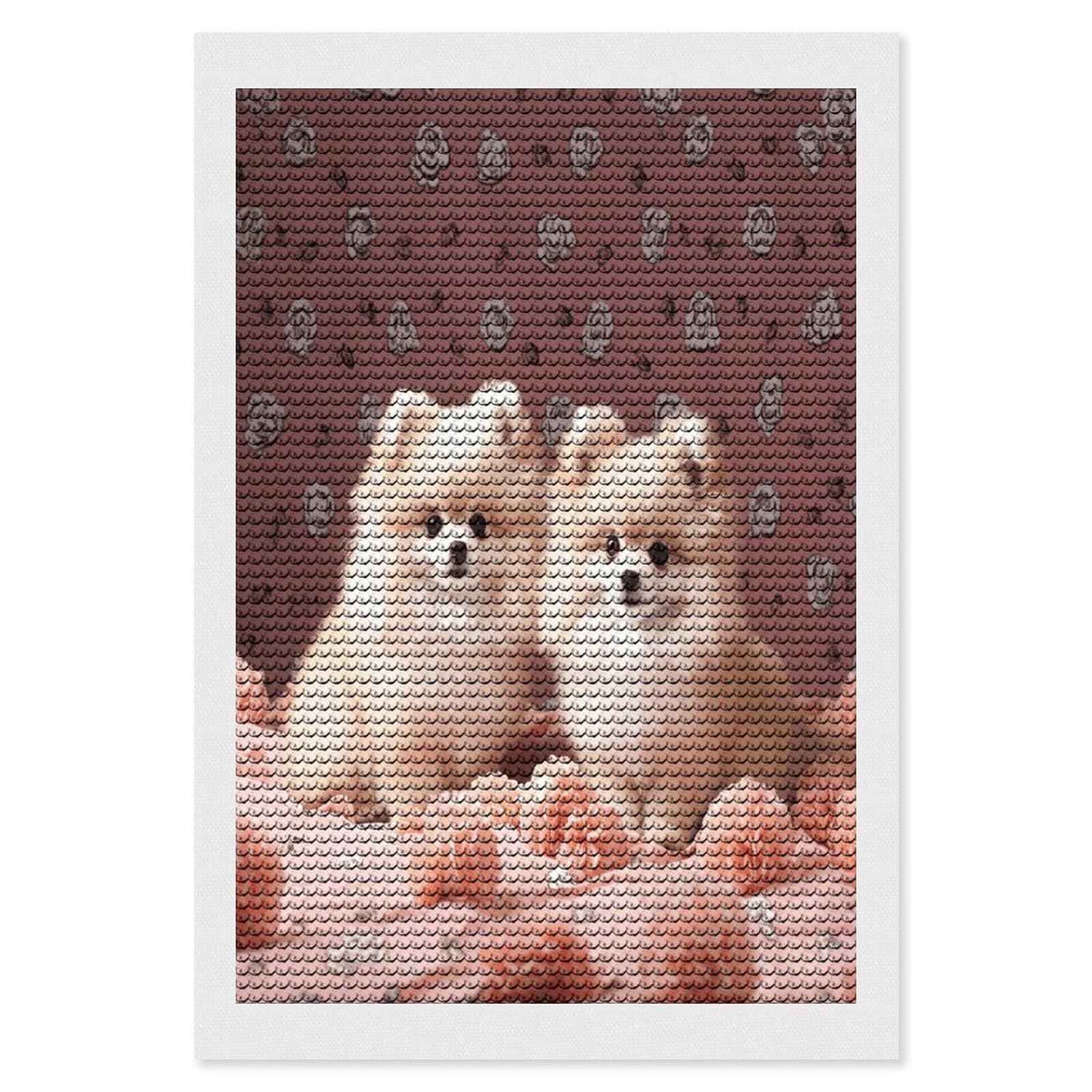 VstaDank Pomeranians Puppies and Point Diamond Painting Kits Exquisite DIY Full Round Drill Diamond Dots Painting for Adults Beginner Diamond Photo Paint with Diamond Picture Art Wall Decor 8"x12"