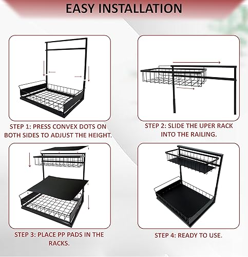 Miniatura 9 de FEROZA Organizador para debajo del fregadero y almacenamiento de acero al carbono, estante deslizante de 2 niveles, en forma de L, almacenamiento