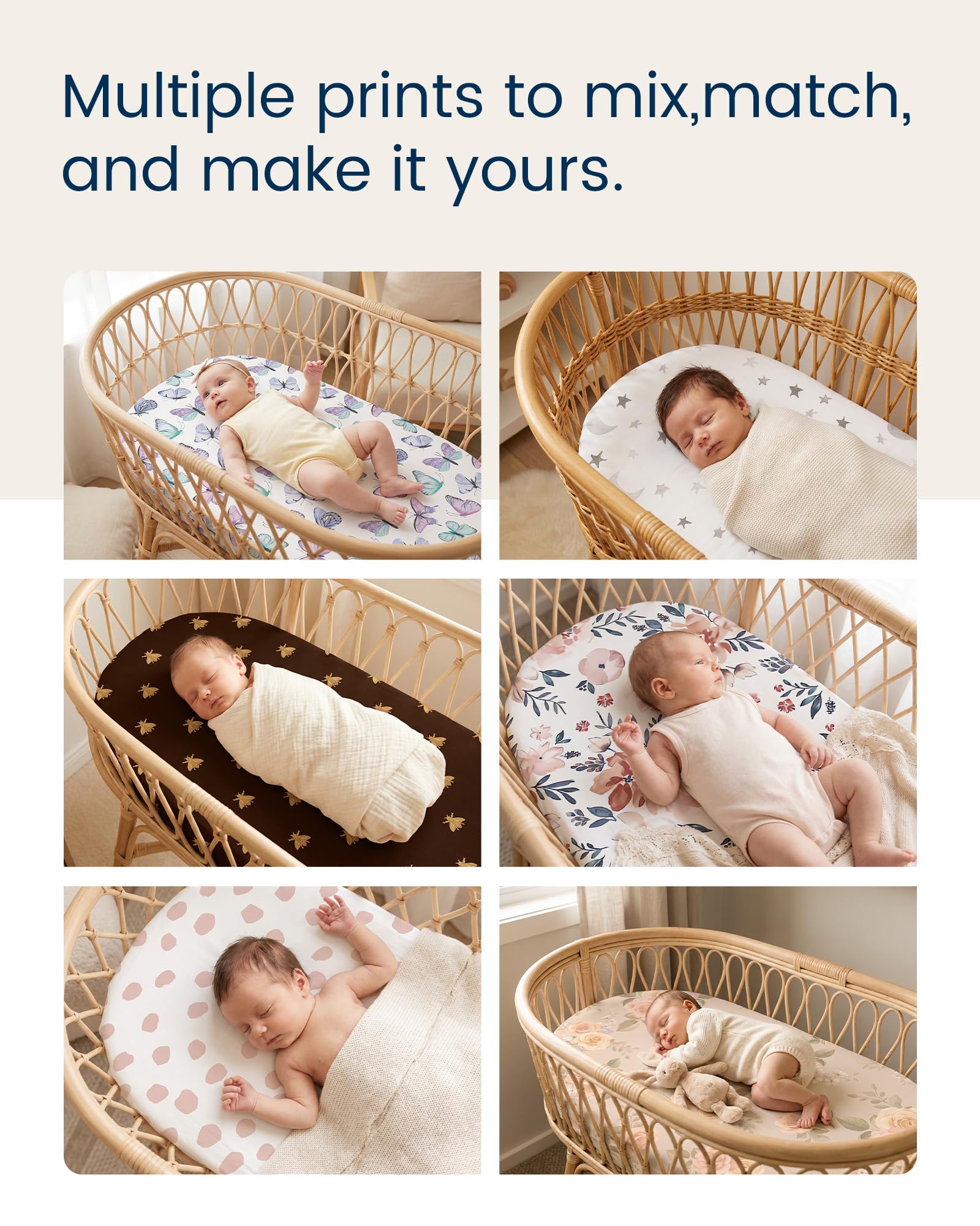 TotAha Premium Soft Bassinet Sheet for Boy Girl, Super Stretchy Jersey Knit Bassinet Fitted Sheet, Compatible with Halo, Maxi COSI, Mika Micky, SNOO, and Other Bassinet, 2 Pack (Vintage Rose