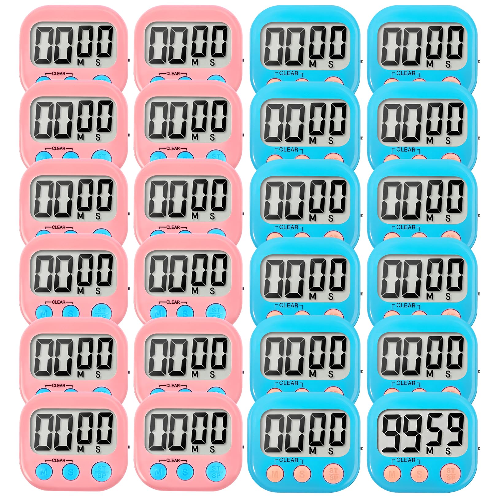 Paquete de 24 temporizadores digitales de cocina, pequeños temporizadores de aula para niños y profesores (azul y rosa)