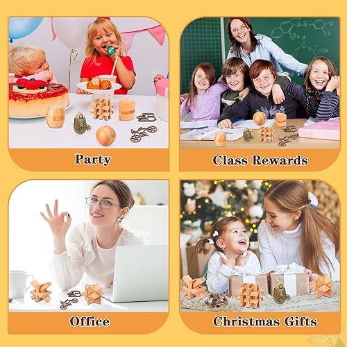 Miniatura 6 de Liliful Paquete de 12 rompecabezas de madera para el cerebro para niños, niñas y adultos, desbloqueo 3D, rompecabezas de madera, rompecabezas de