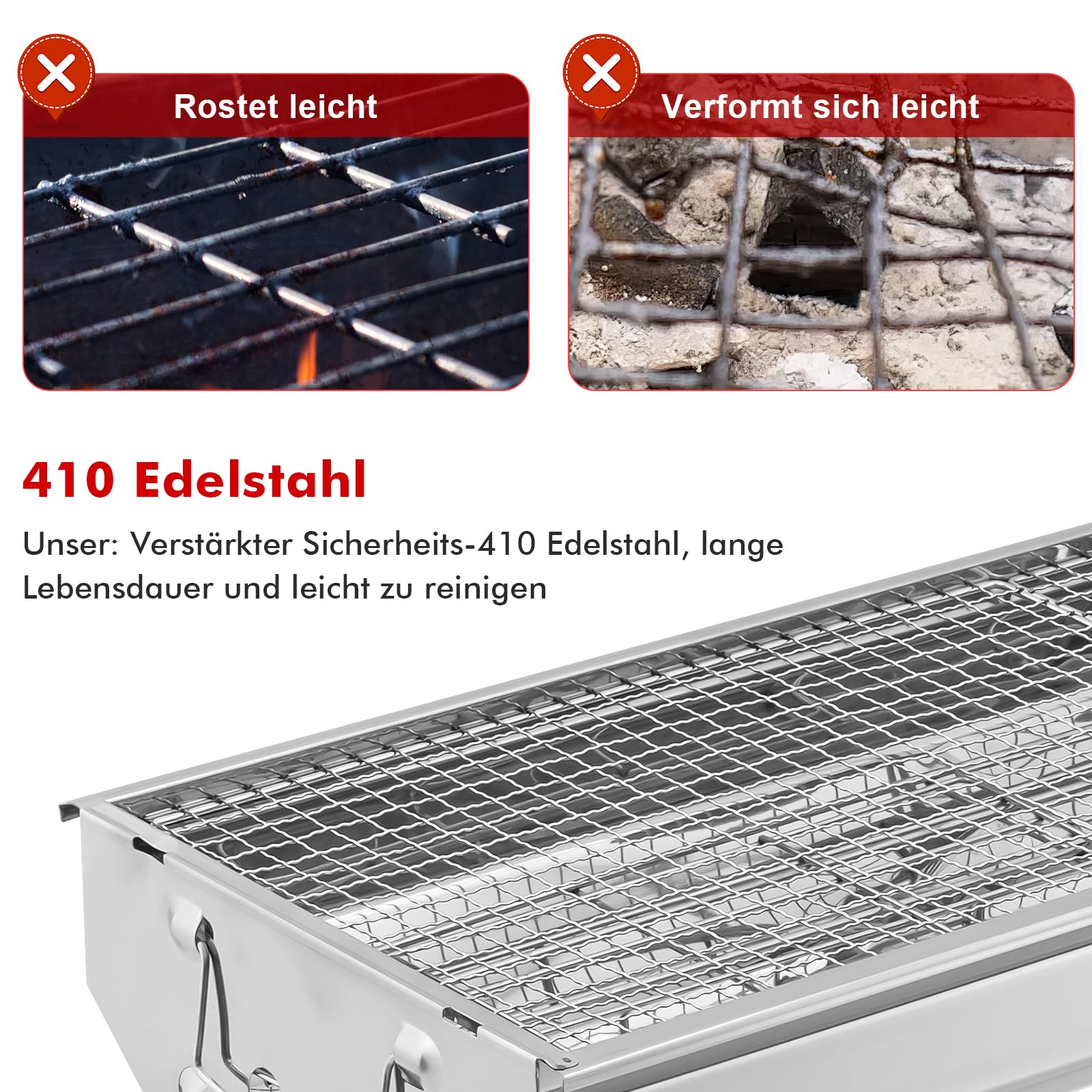 Barbecue a carbonella portatile in acciaio inox 73 x 28 x 76 cm