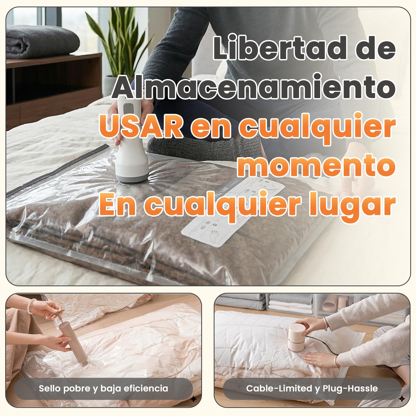 18 Bolsas de almacenamiento de vacío para viajes con bomba recargable 60kPa