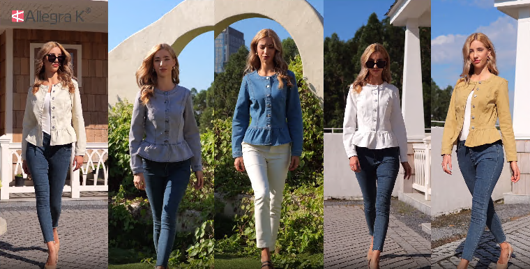 Allegra K Women's Peplum Button Down Cropped Ruffle Hem Denim