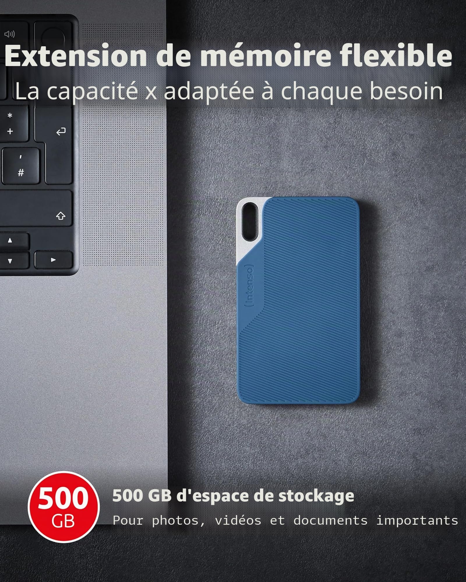 Intenso Disque dur externe SSD TX100, 500 Go Portable Solid State Drive, Super Speed USB 3.2 Gen 1x1 (5 Gbit/s), jusqu'à 500 Mo/s