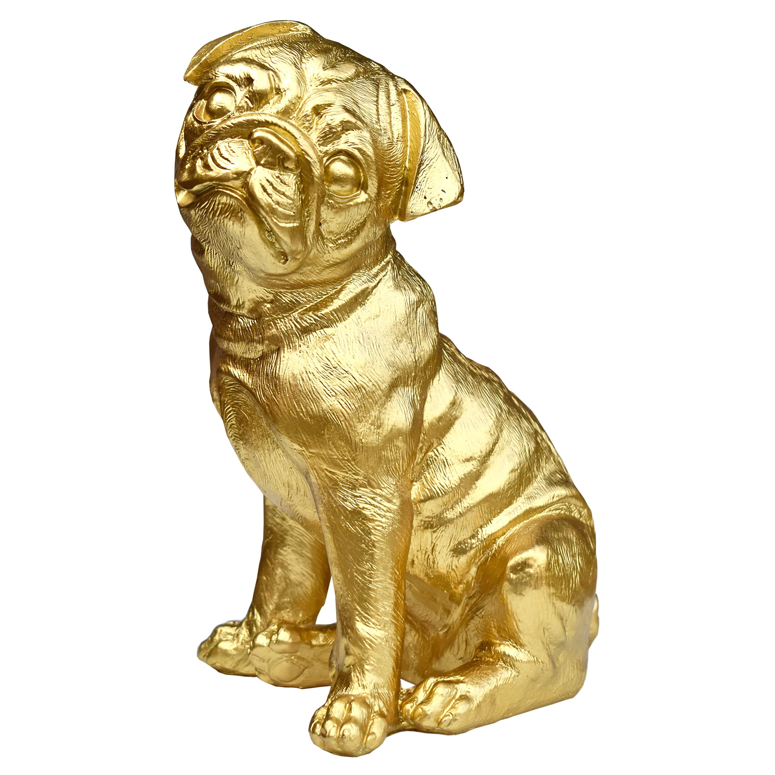 Best Value HereSitting Pug Resin Distressed Aged Finish Garden Animal Ornament NEW GIFT (Gold Pug), Grey