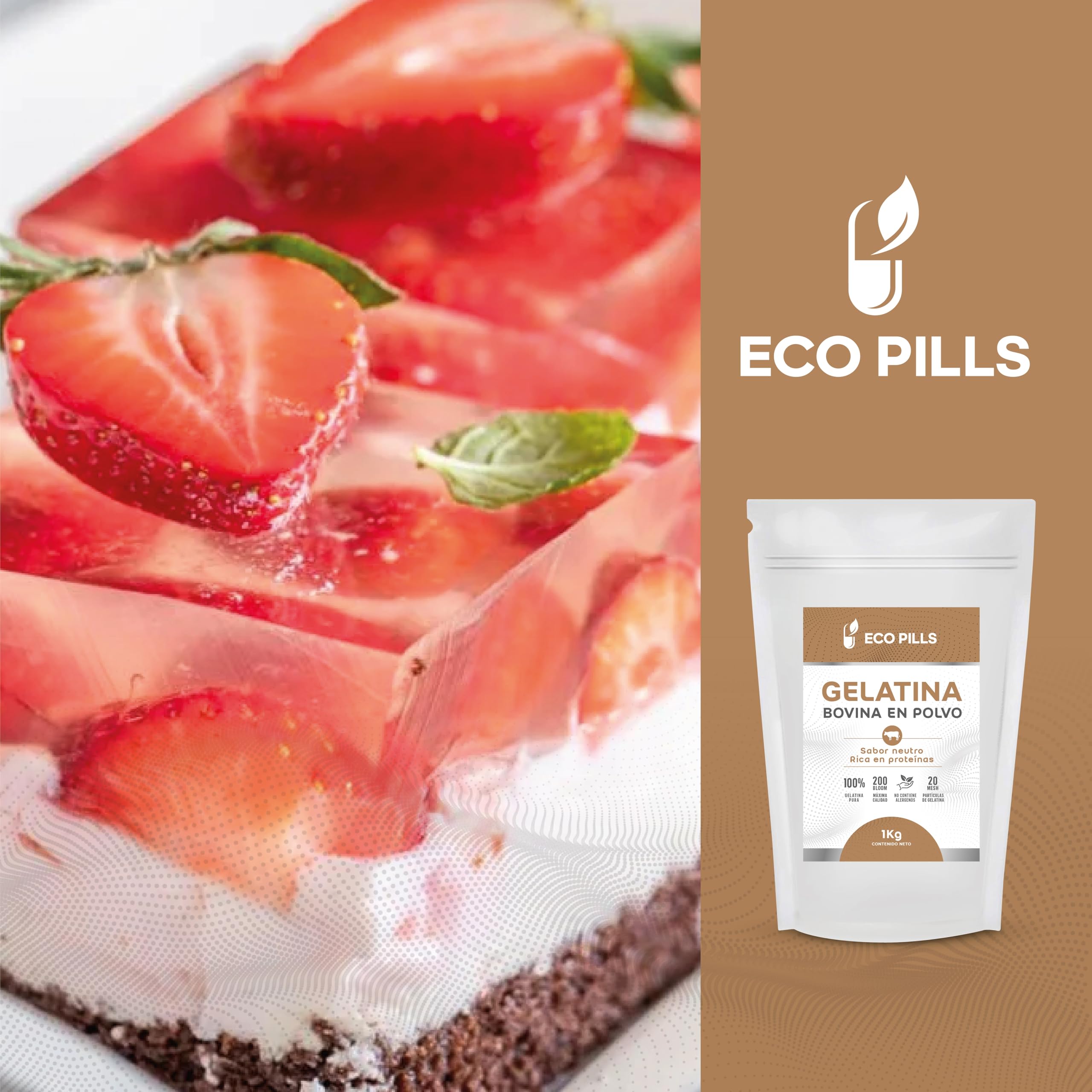 Gelatina BOVINA en Polvo 1kg, Sin Sabor, 200 Bloom, 100% Pura, Alta en Proteínas, Fácil de Disolver, Ideal para Repostería, Postres, Batidos, Caldos y Sopas