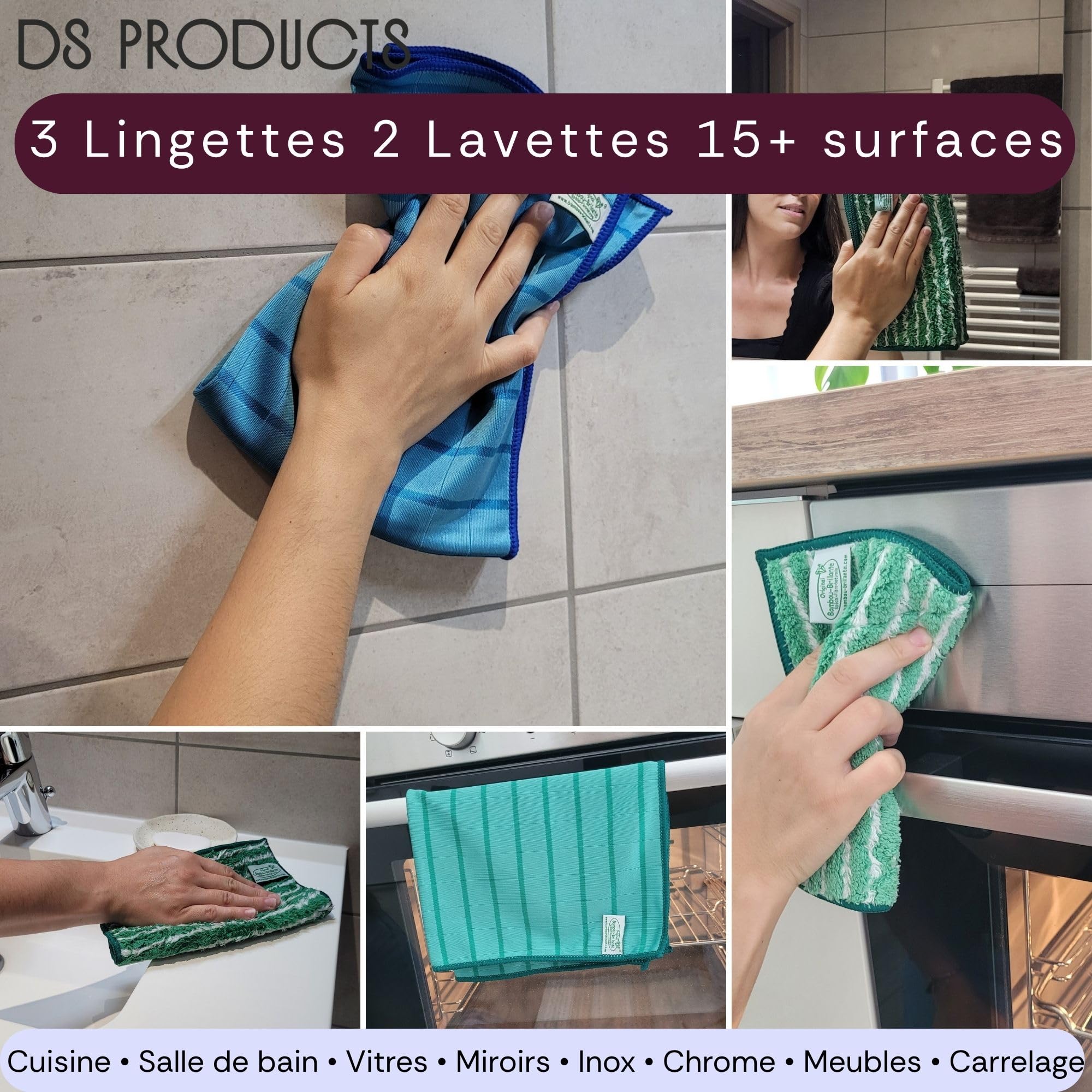 Kit de 5 paños de microfibra de bambú brillante – Limpiacristales sin huellas – Ultra absorbente y duradero – Paños de bambú hipoalergénicos – Toallitas lavadoras ecológicas y reutilizables